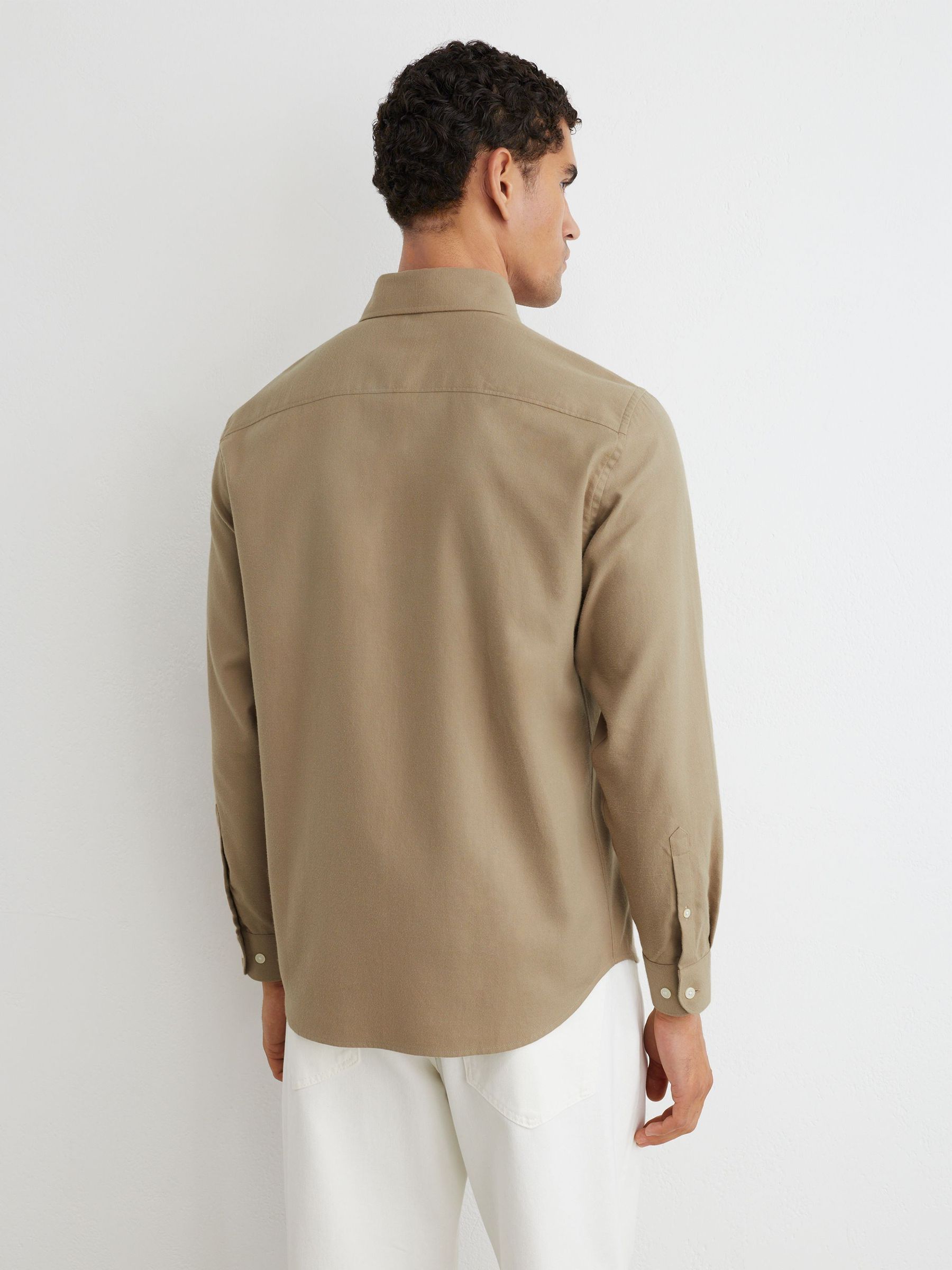 Cotton Flannel Button-Down Shirt Regular-Fit in Taupe Brown - Image 5 of 6