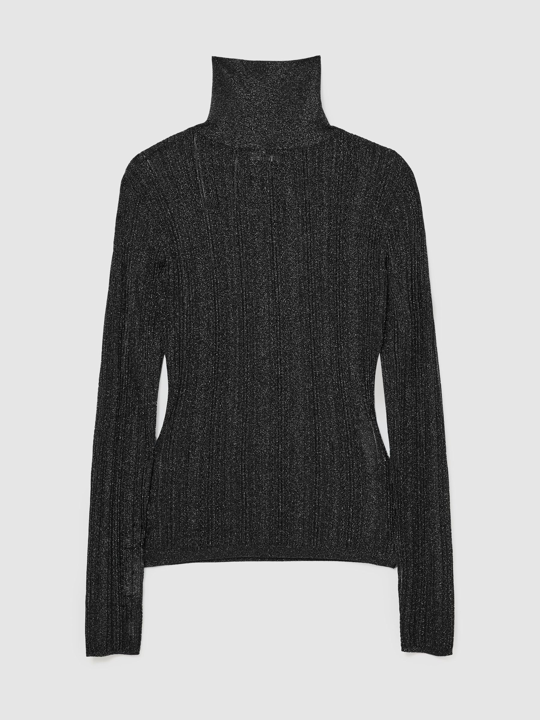 Metallic Open-Knit Roll-Neck Top in Navy - Image 2 of 7 Metallic Open-Knit Roll-Neck Top in Navy - Image 2 of 7