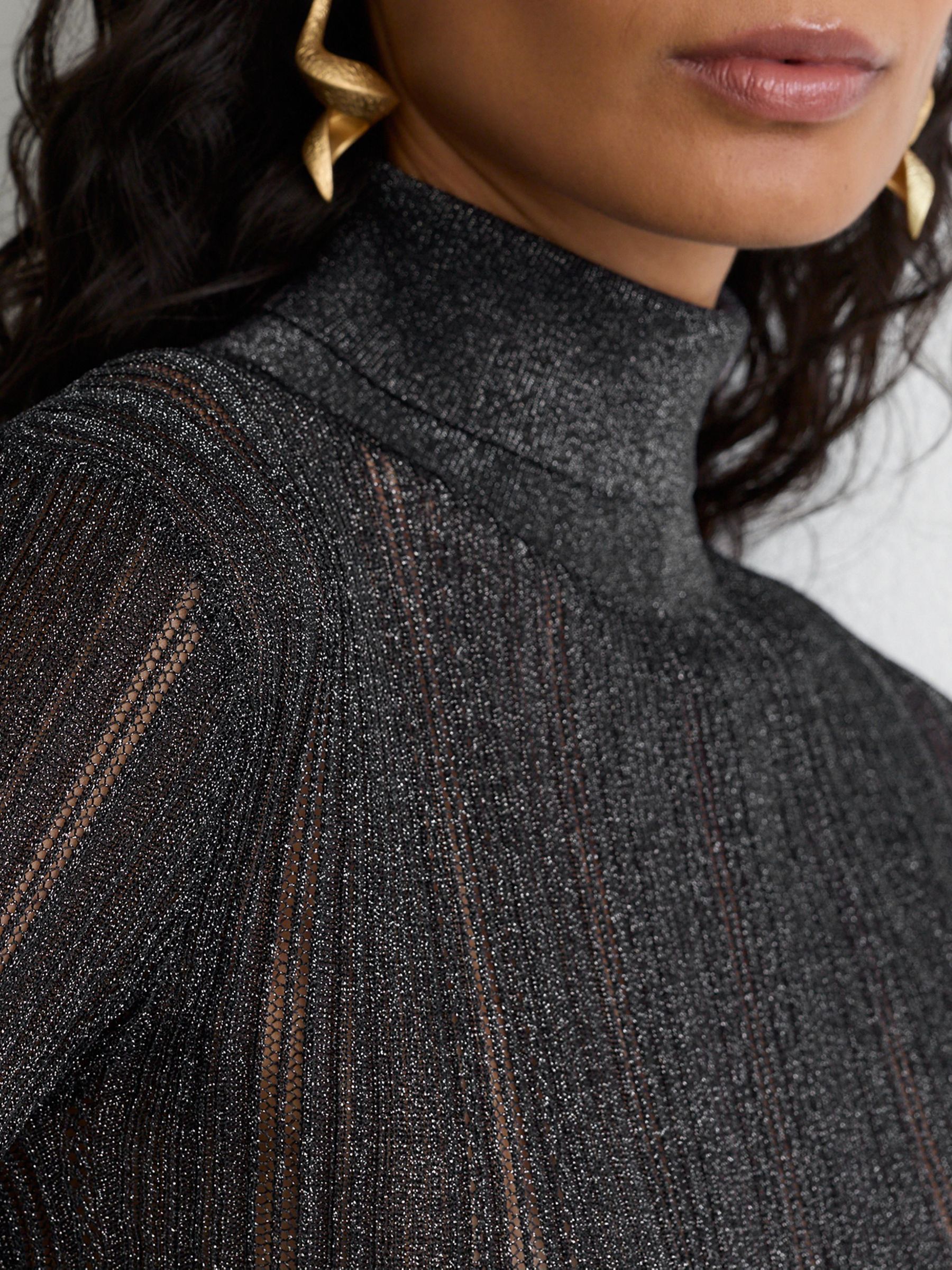 Metallic Open-Knit Roll-Neck Top in Navy - Image 6 of 7