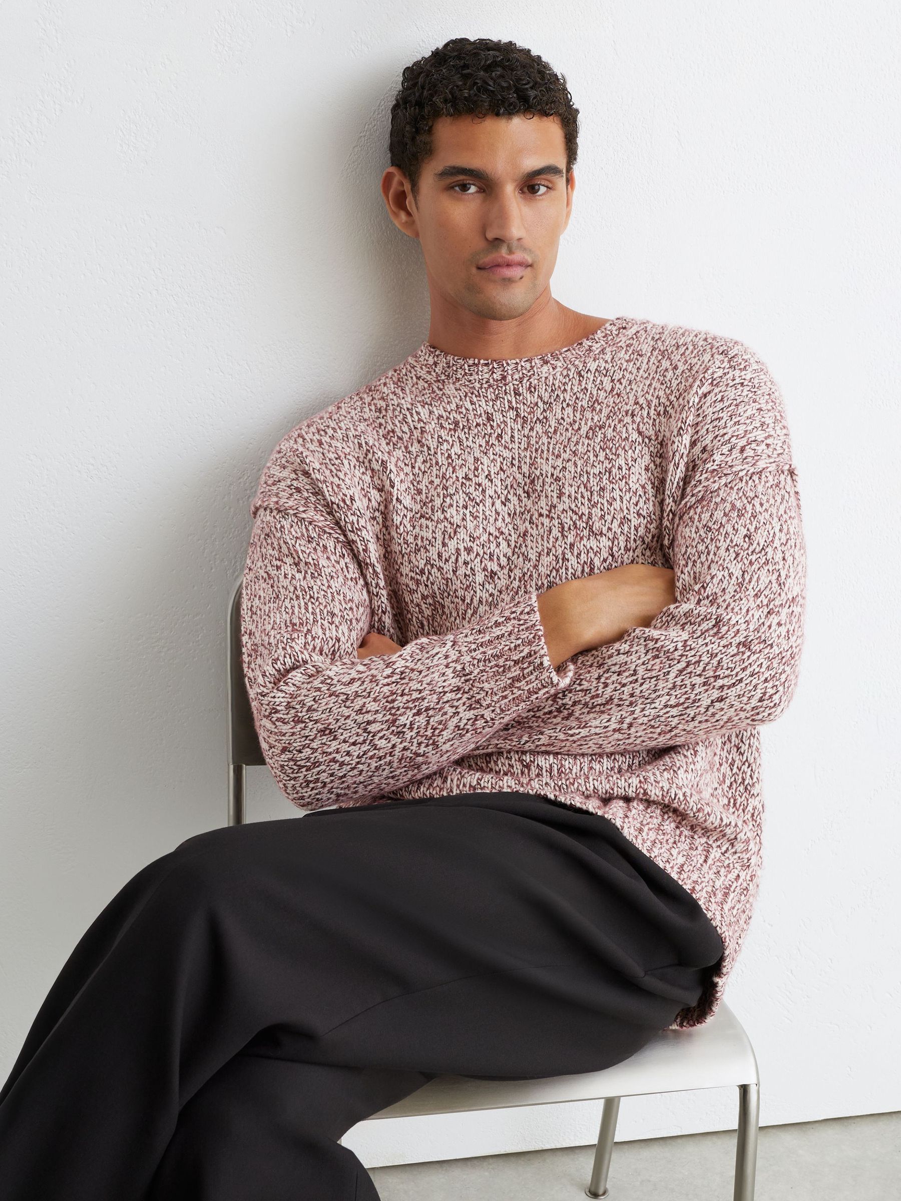 Wool-Blend Speckled-Knit Crew-Neck Jumper in Bordeaux - Image 1 of 7