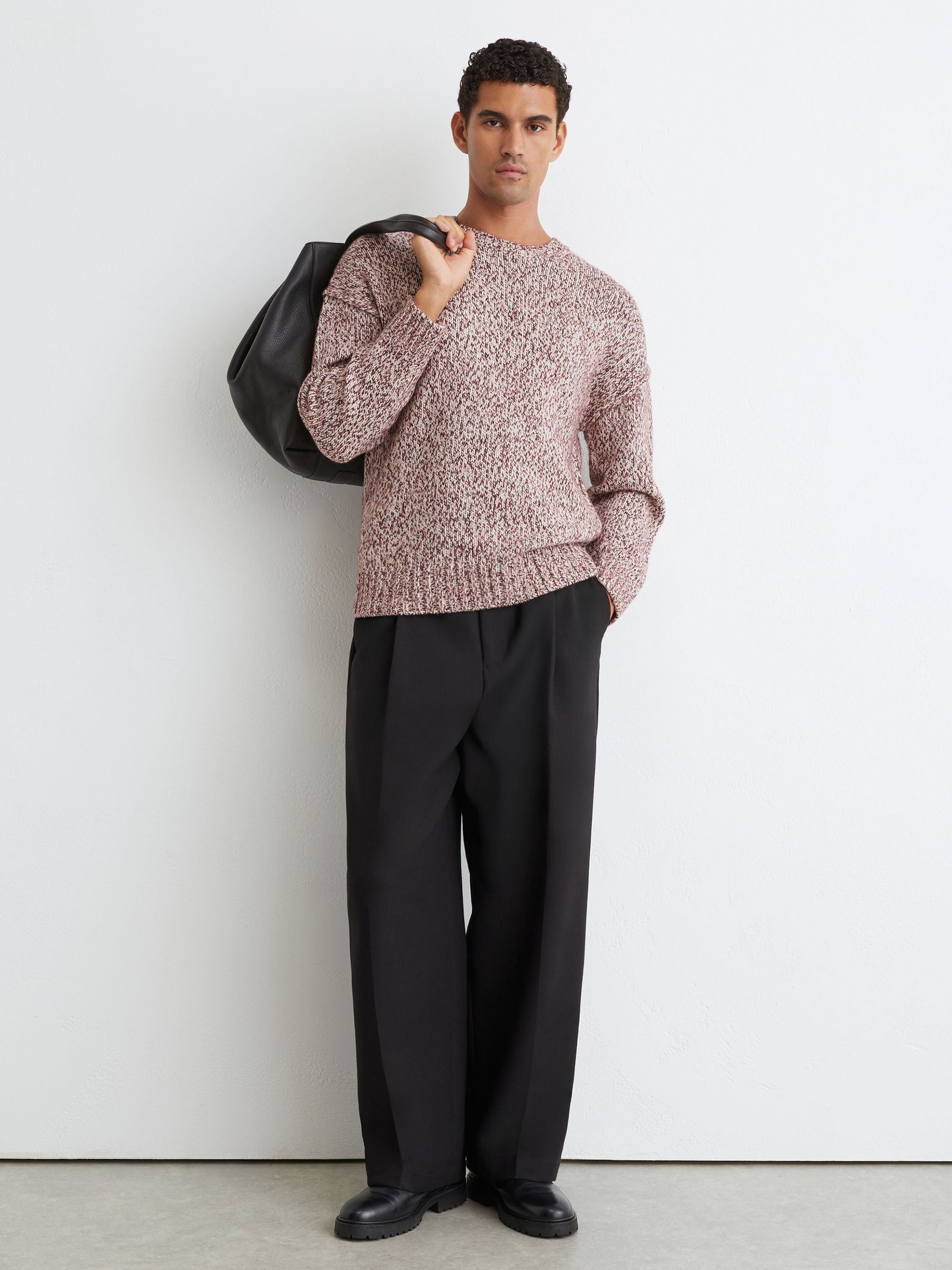 Wool-Blend Speckled-Knit Crew-Neck Jumper in Bordeaux - Image 3 of 7