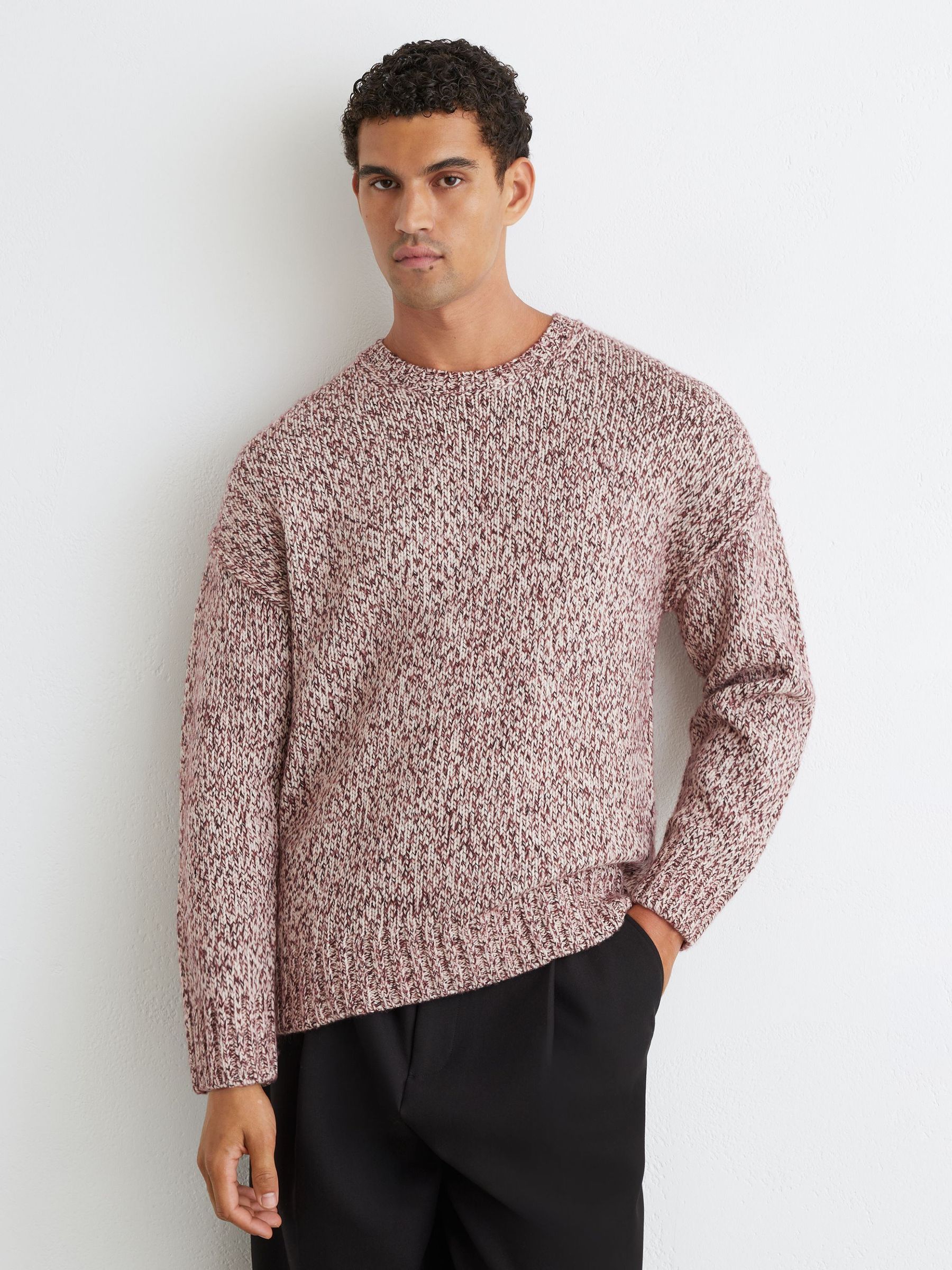 Wool-Blend Speckled-Knit Crew-Neck Jumper in Bordeaux - Image 6 of 7