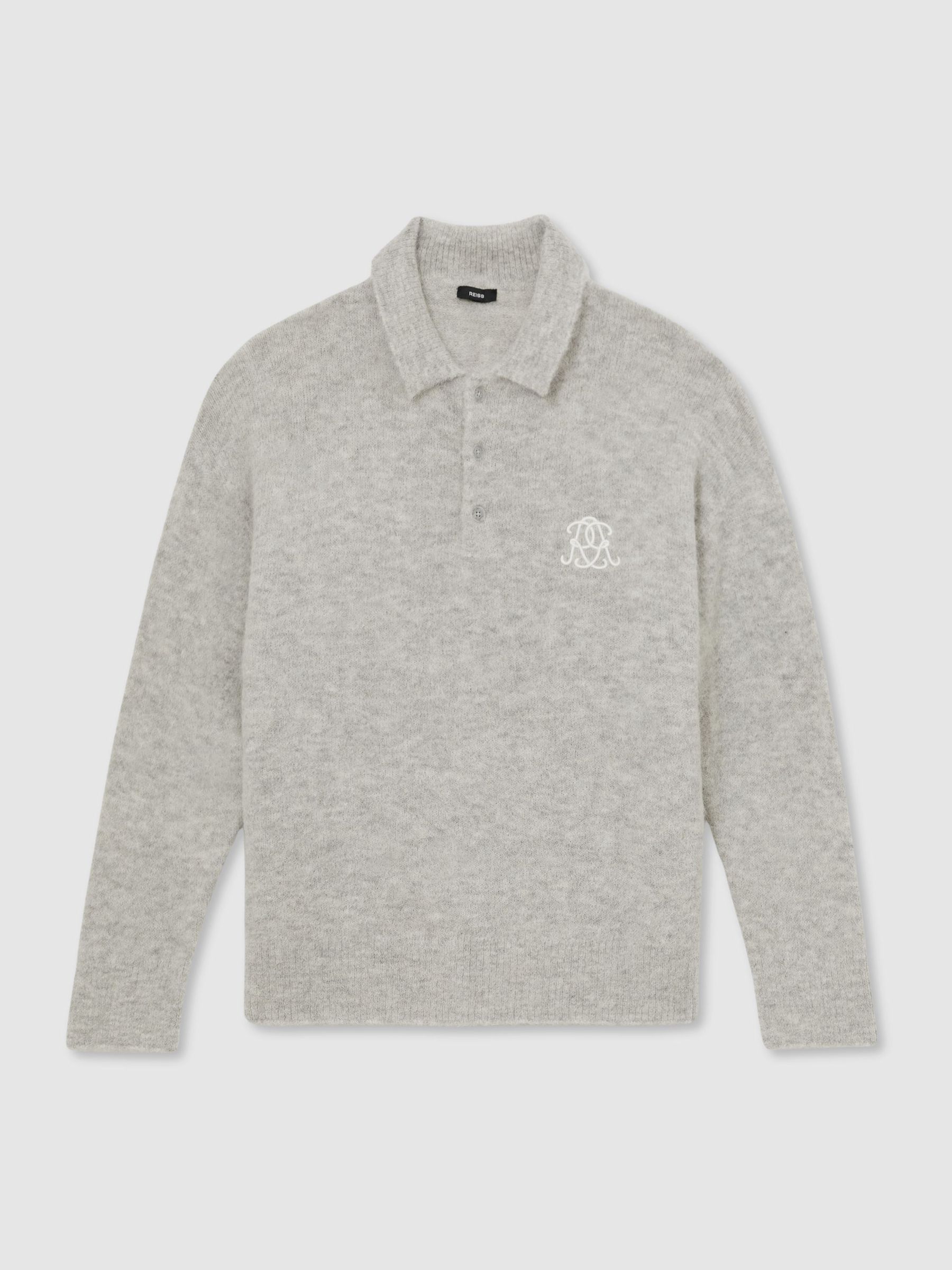 Monogram Brushed Wool-Blend Polo Jumper in Soft Grey - Image 2 of 7 Monogram Brushed Wool-Blend Polo Jumper in Soft Grey - Image 2 of 7