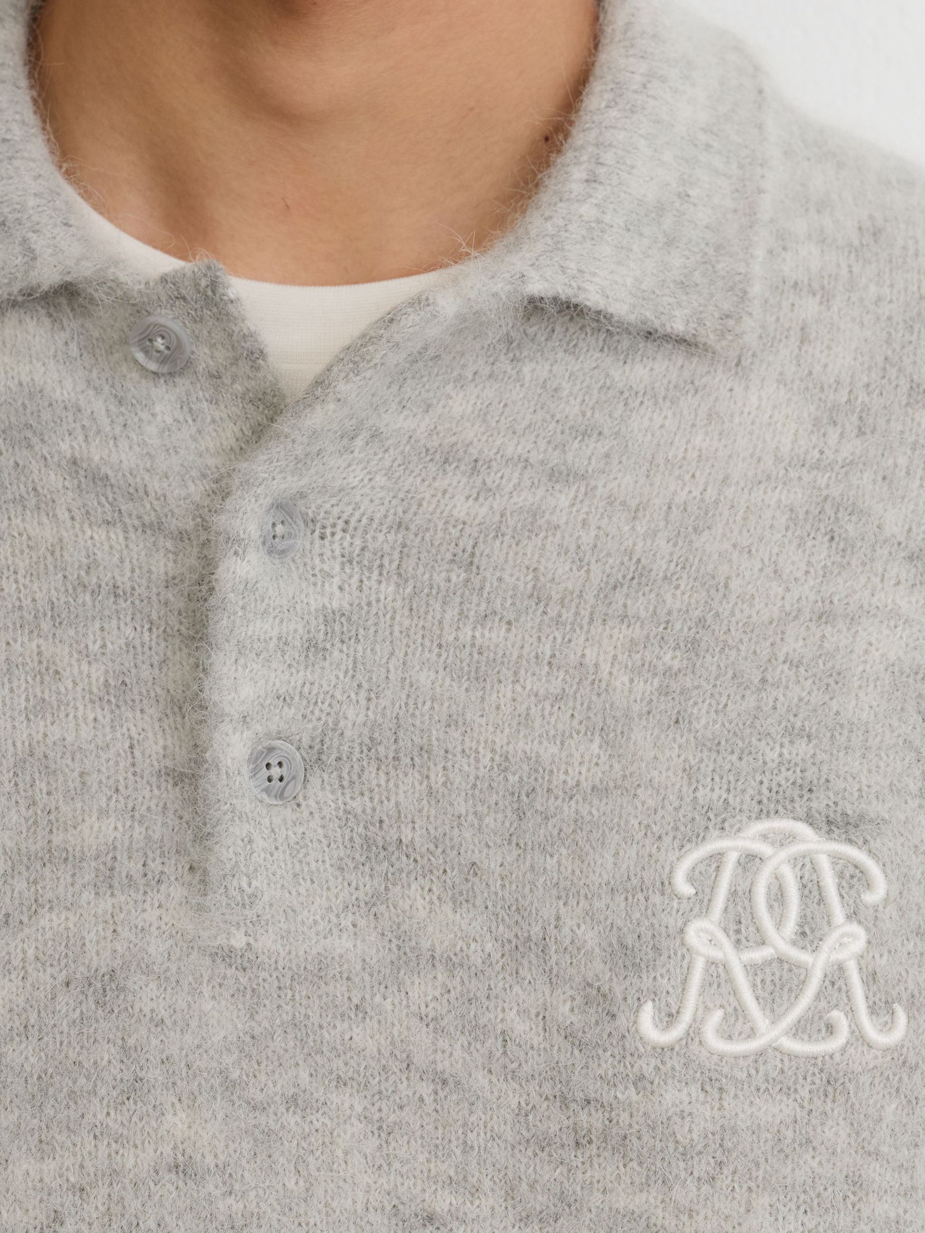 Monogram Brushed Wool-Blend Polo Jumper in Soft Grey - Image 4 of 7