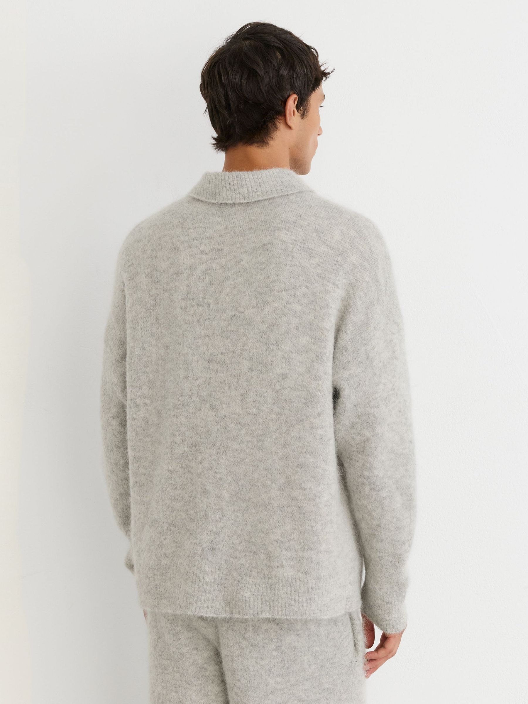 Monogram Brushed Wool-Blend Polo Jumper in Soft Grey - Image 6 of 7
