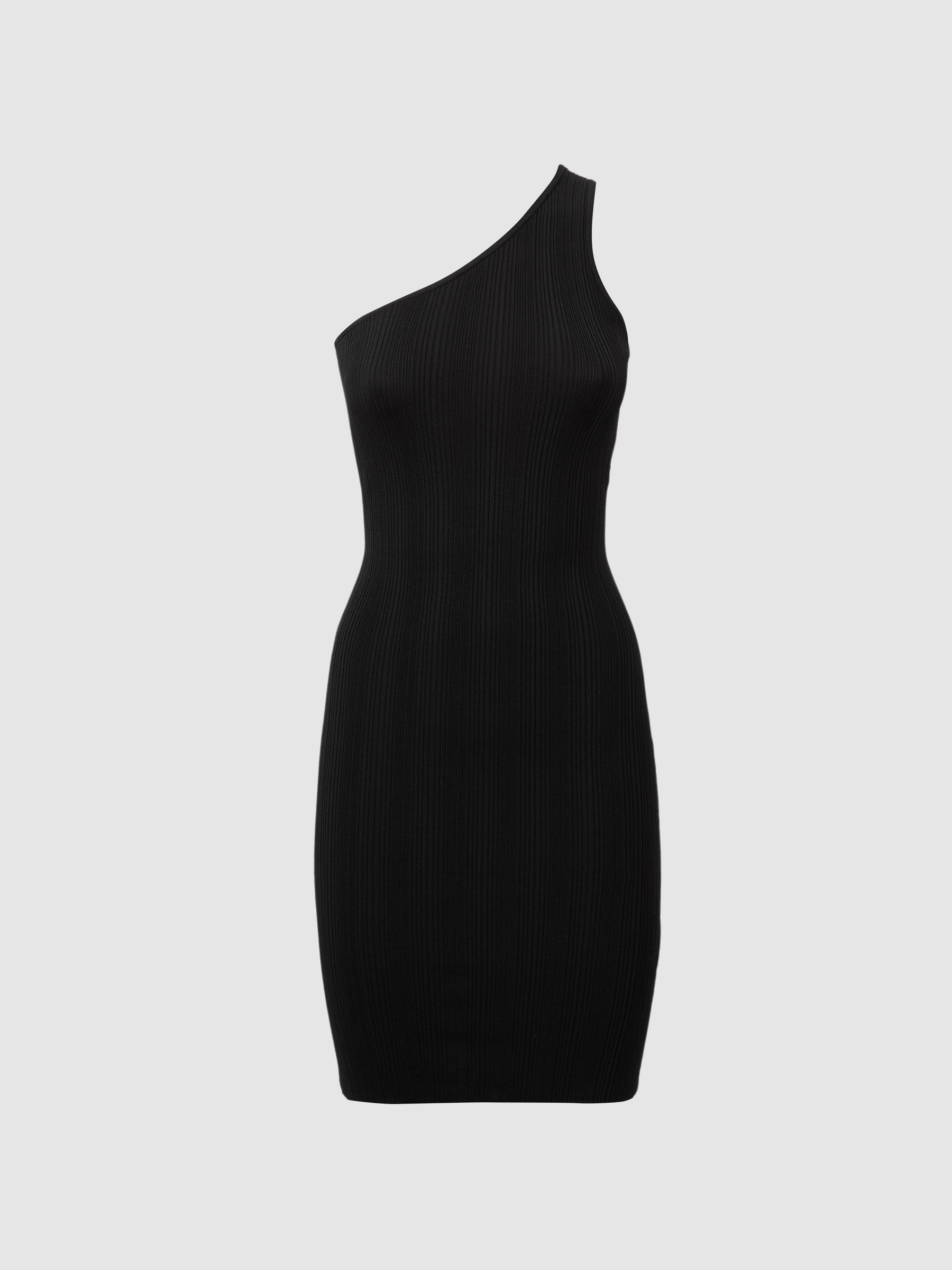 One-Shoulder Plisse Mini Dres in Black - image 1