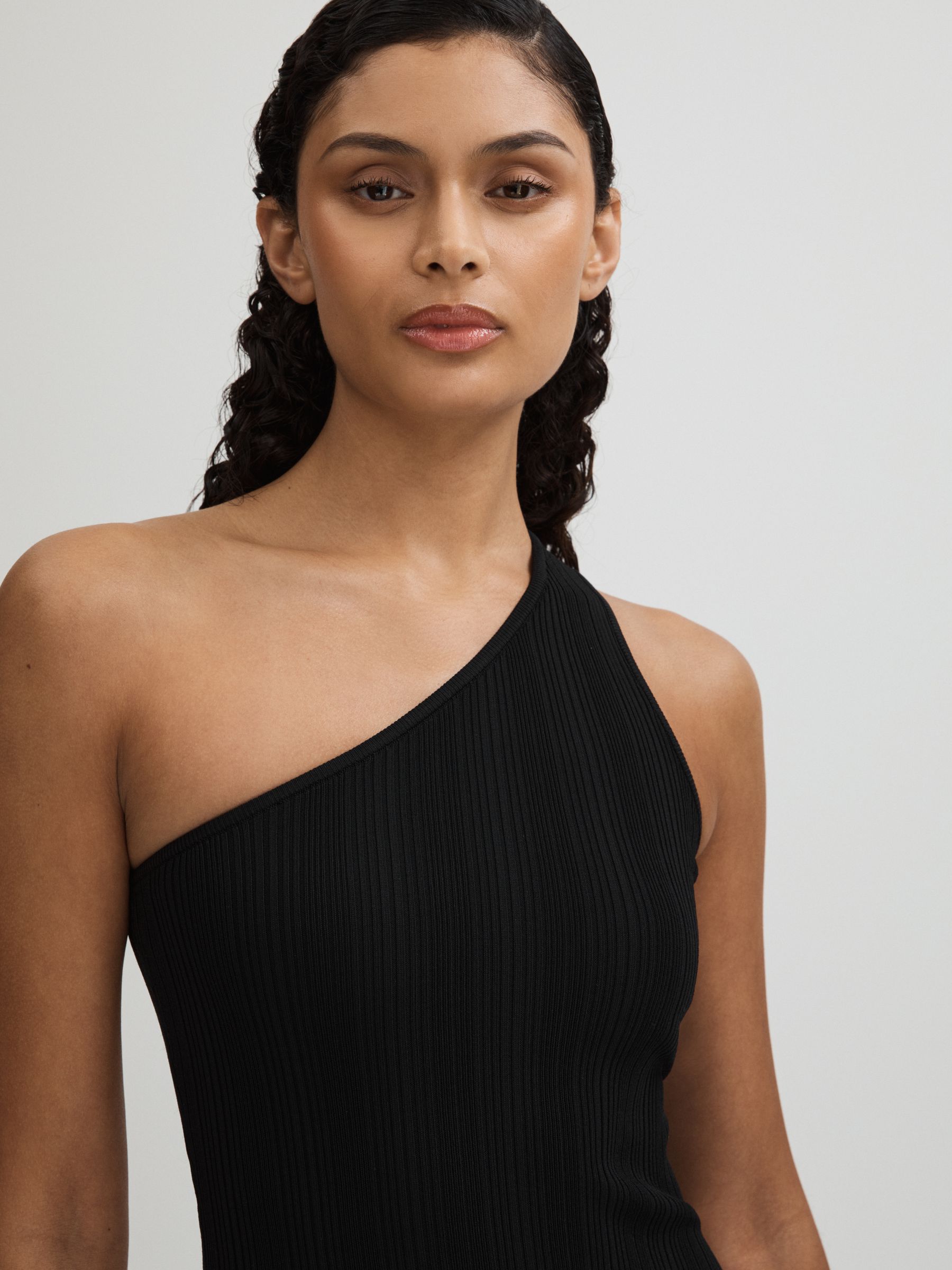 Good American One-Shoulder Plisse Mini Dress in Black - Image 3 of 5