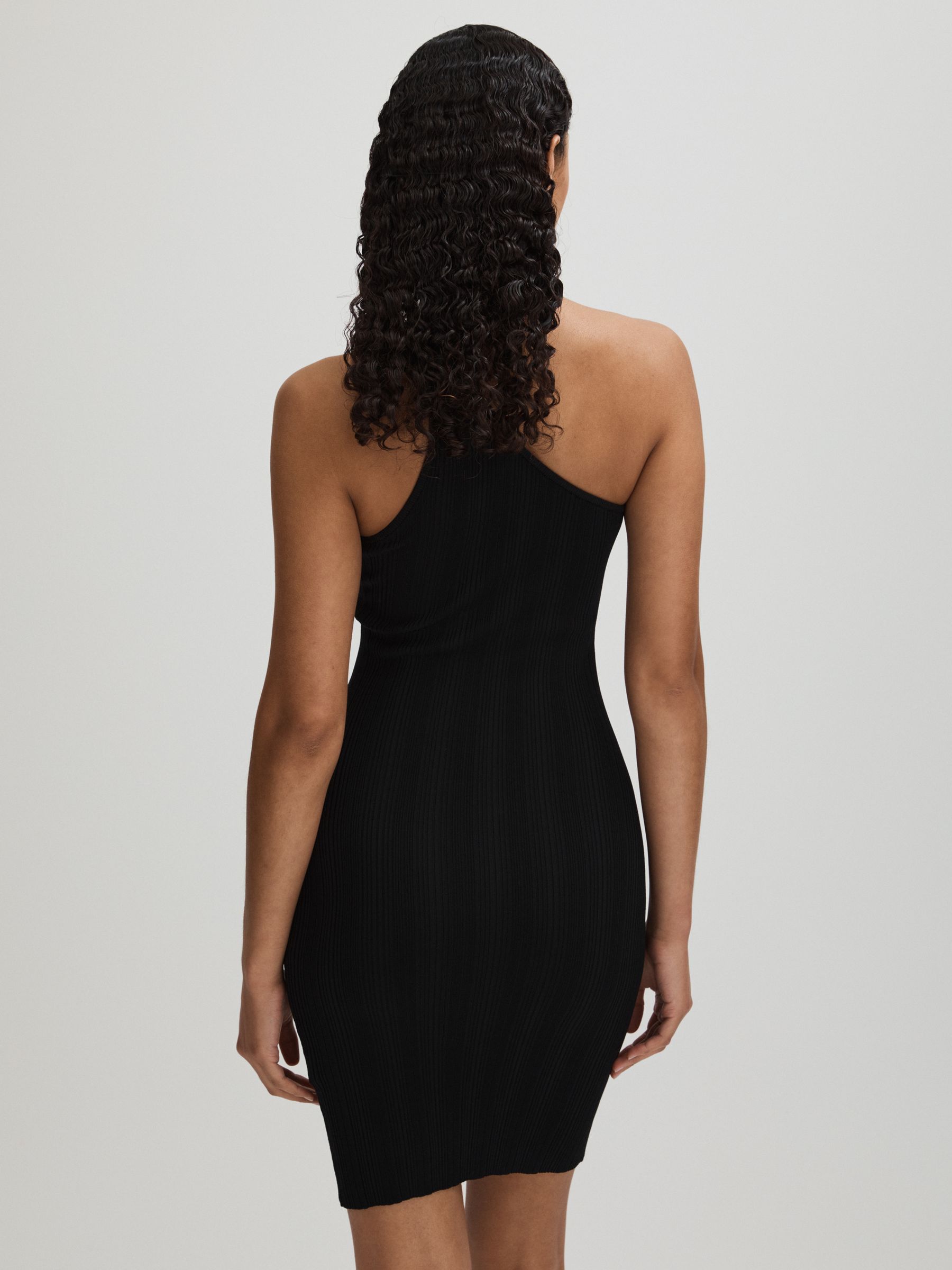 Good American One-Shoulder Plisse Mini Dress in Black - Image 4 of 5