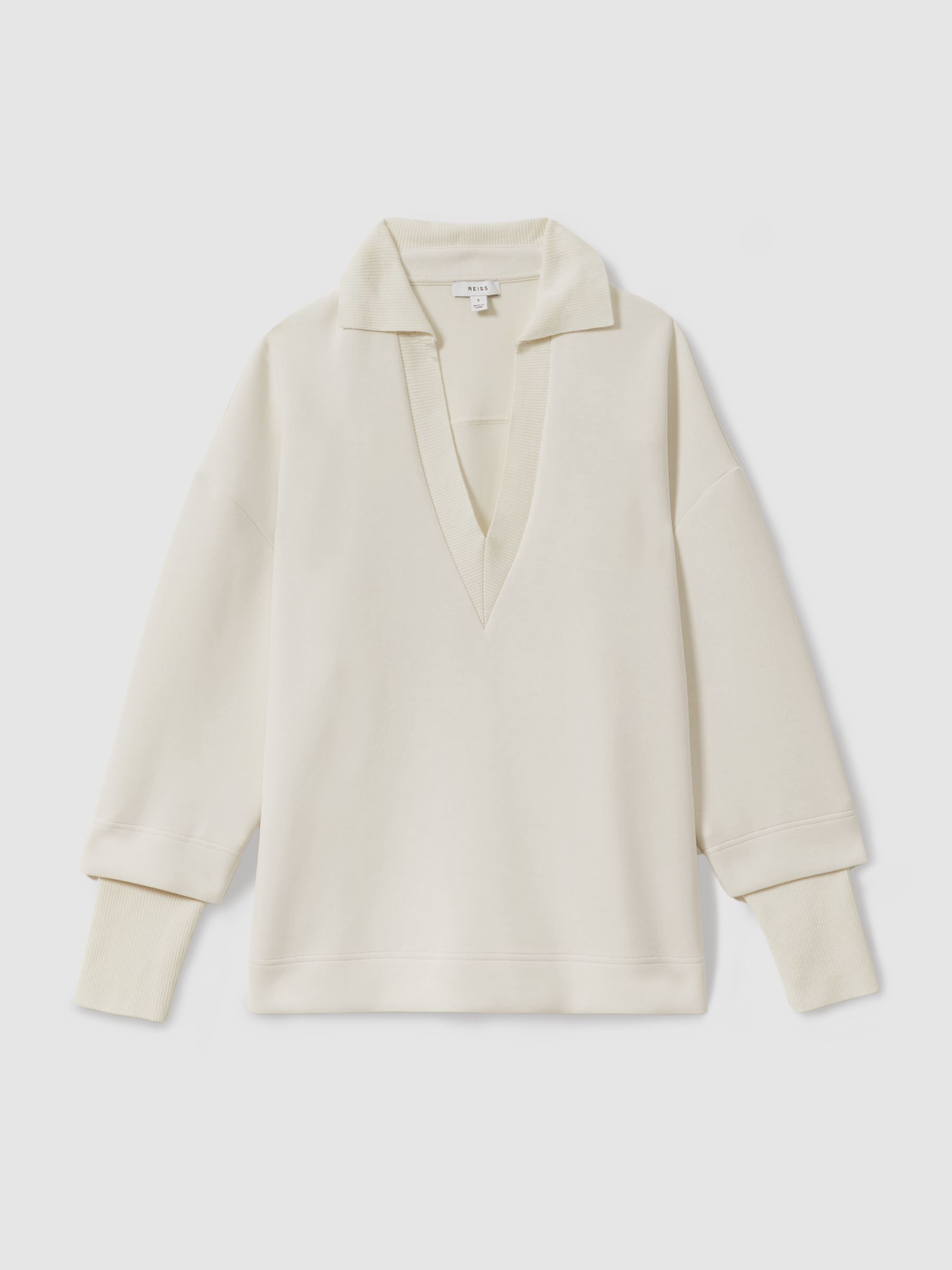 Interlock Open-Collar Sweatshirt in Cream - Image 2 of 5 Interlock Open-Collar Sweatshirt in Cream - Image 2 of 5