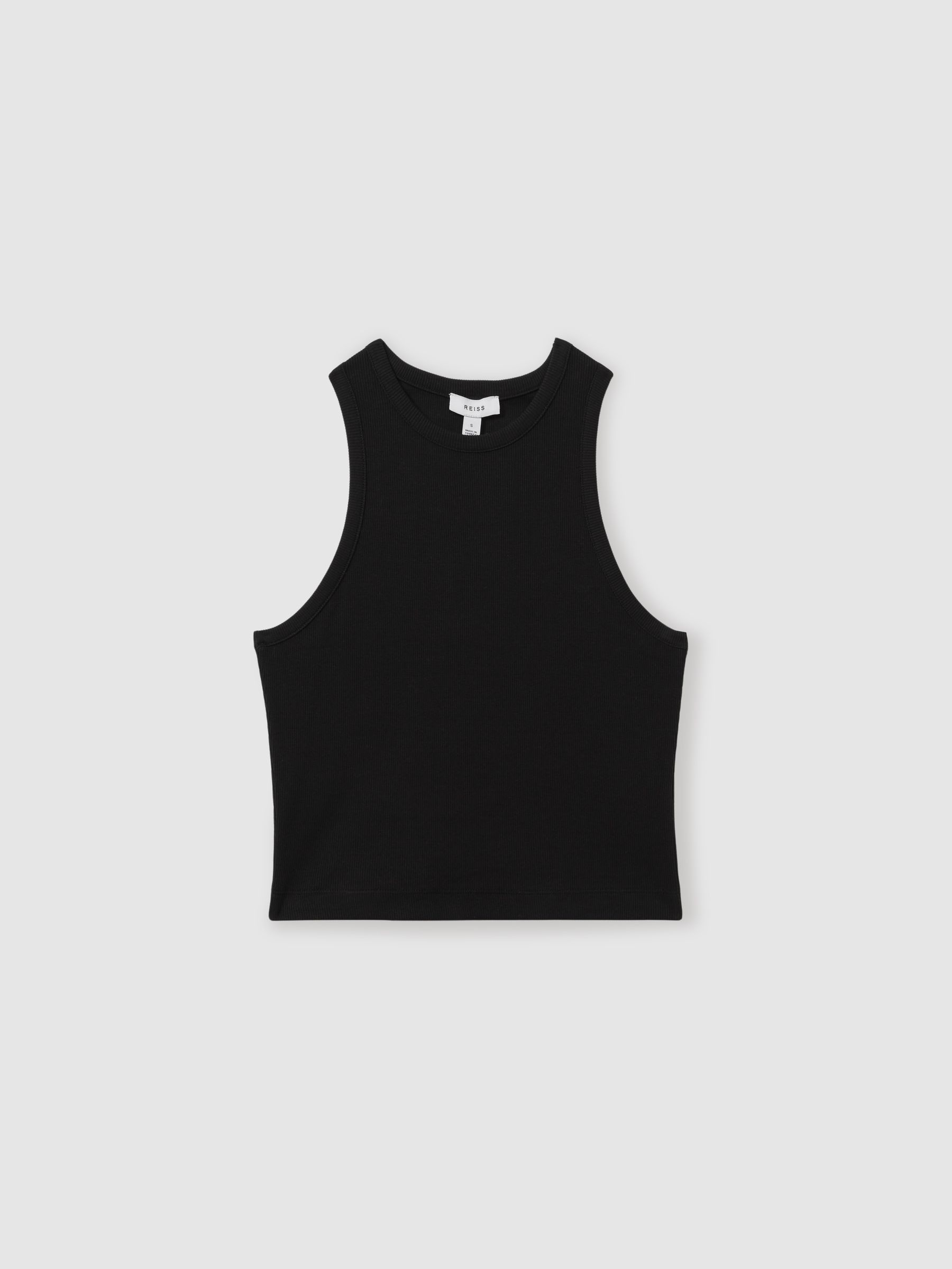 Ribbed Cotton Blend Cropped Vest in Black - Image 2 of 6