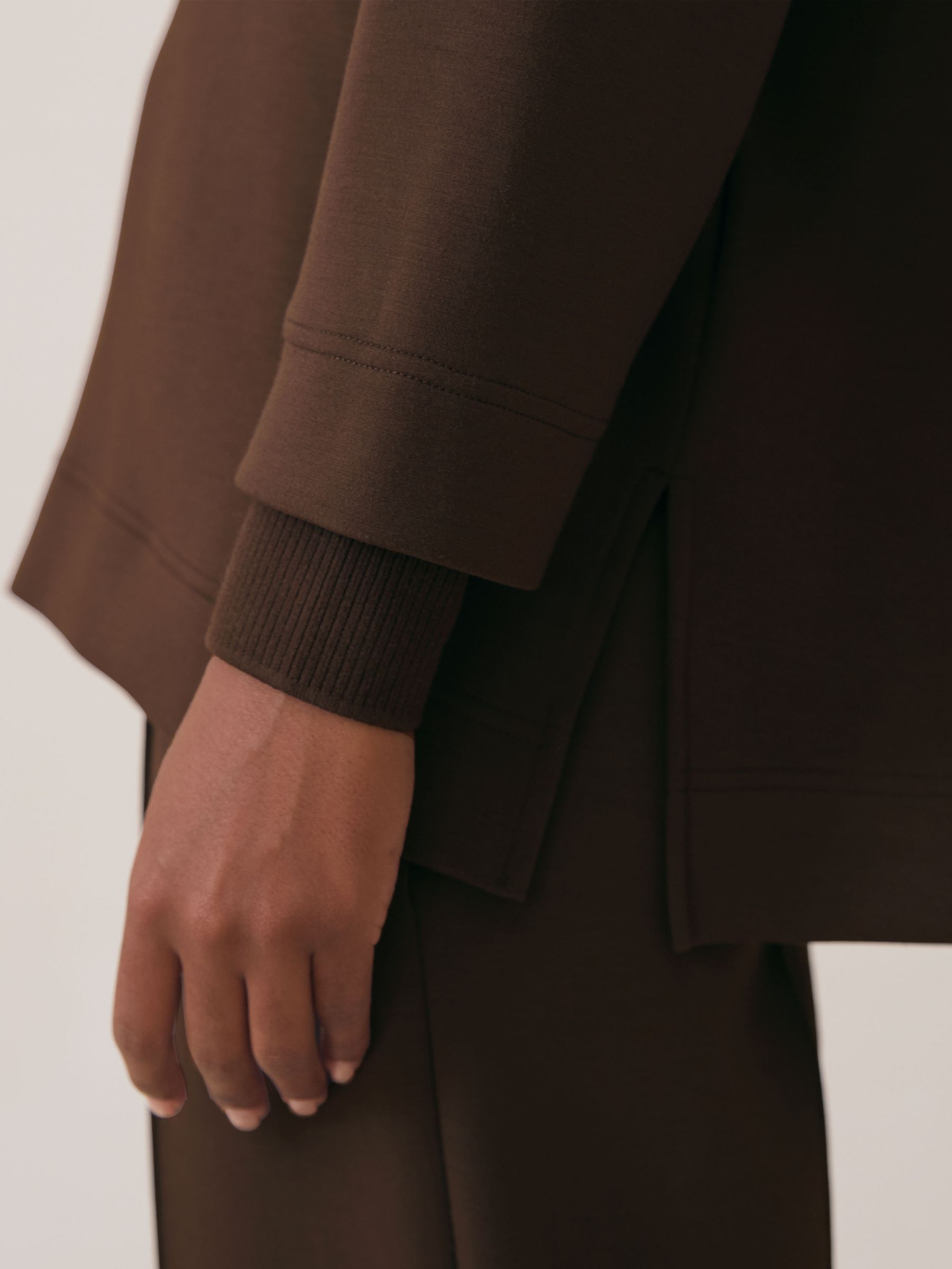 Premium Interlock Open-Collar Sweatshirt in Chocolate - image 5