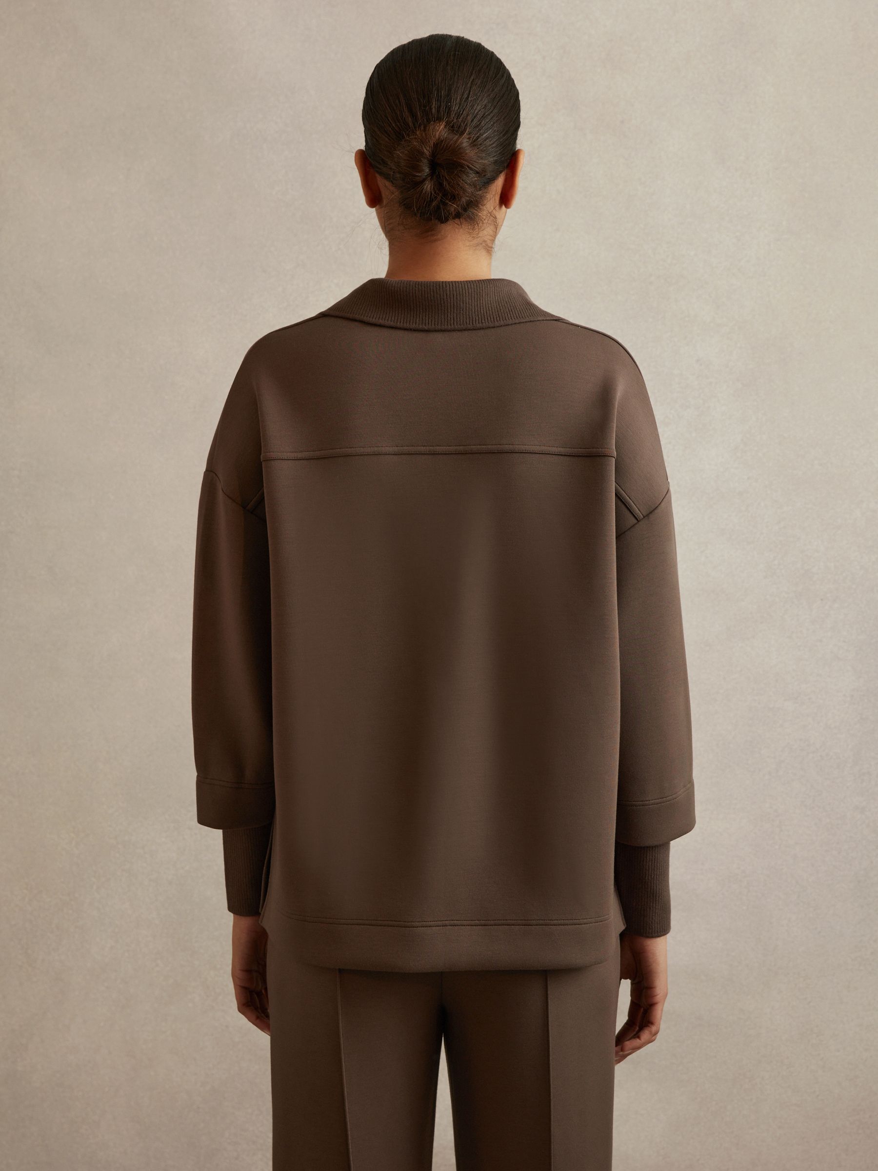 Relaxed Open-Collar Jumper in Chocolate - Image 5 of 6