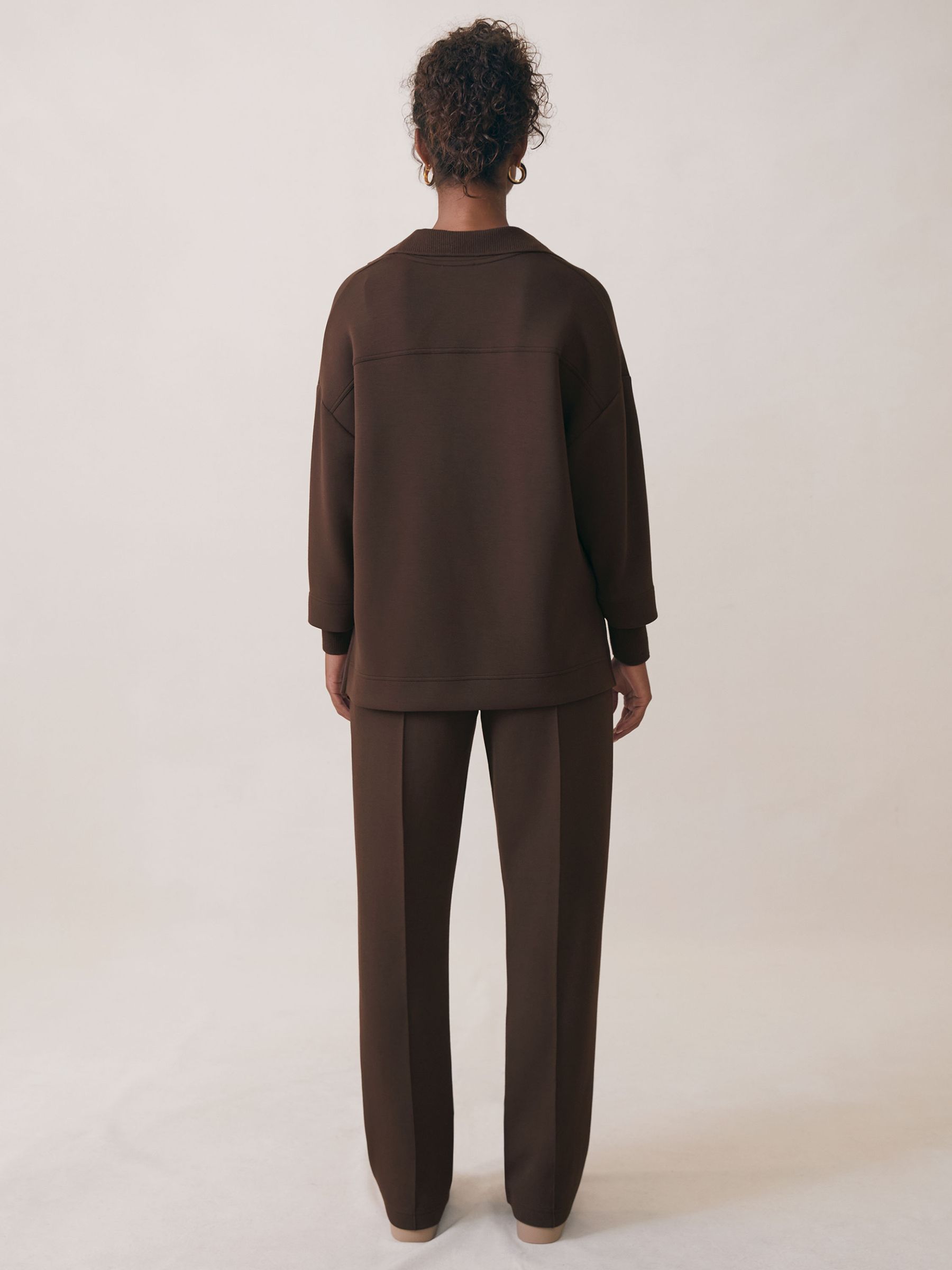 Premium Interlock Open-Collar Sweatshirt in Chocolate - image 4