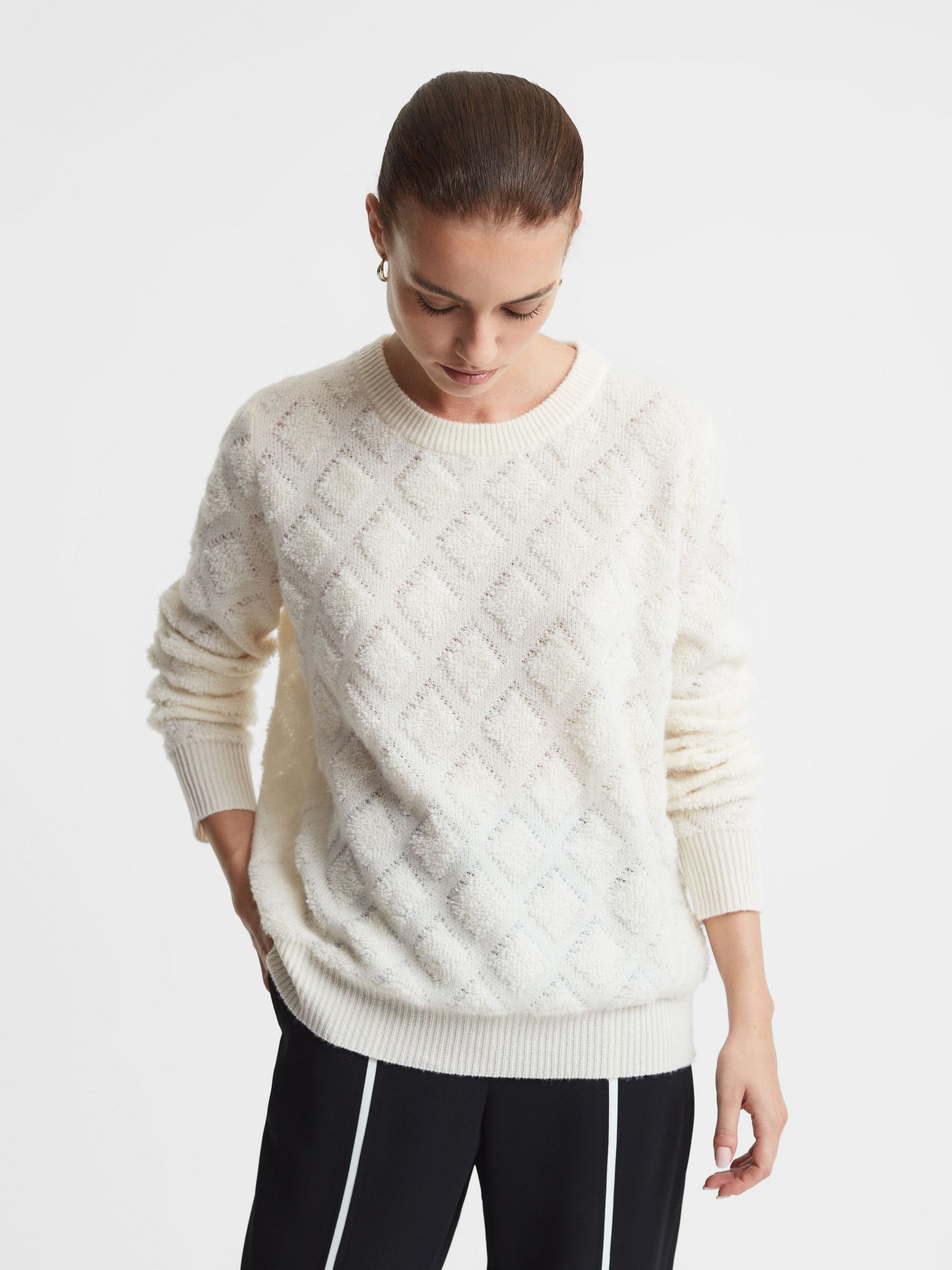 Madeleine Thompson Wool-Cashmere Textured Crew Neck Jumper in Cream - Image 1 of 5