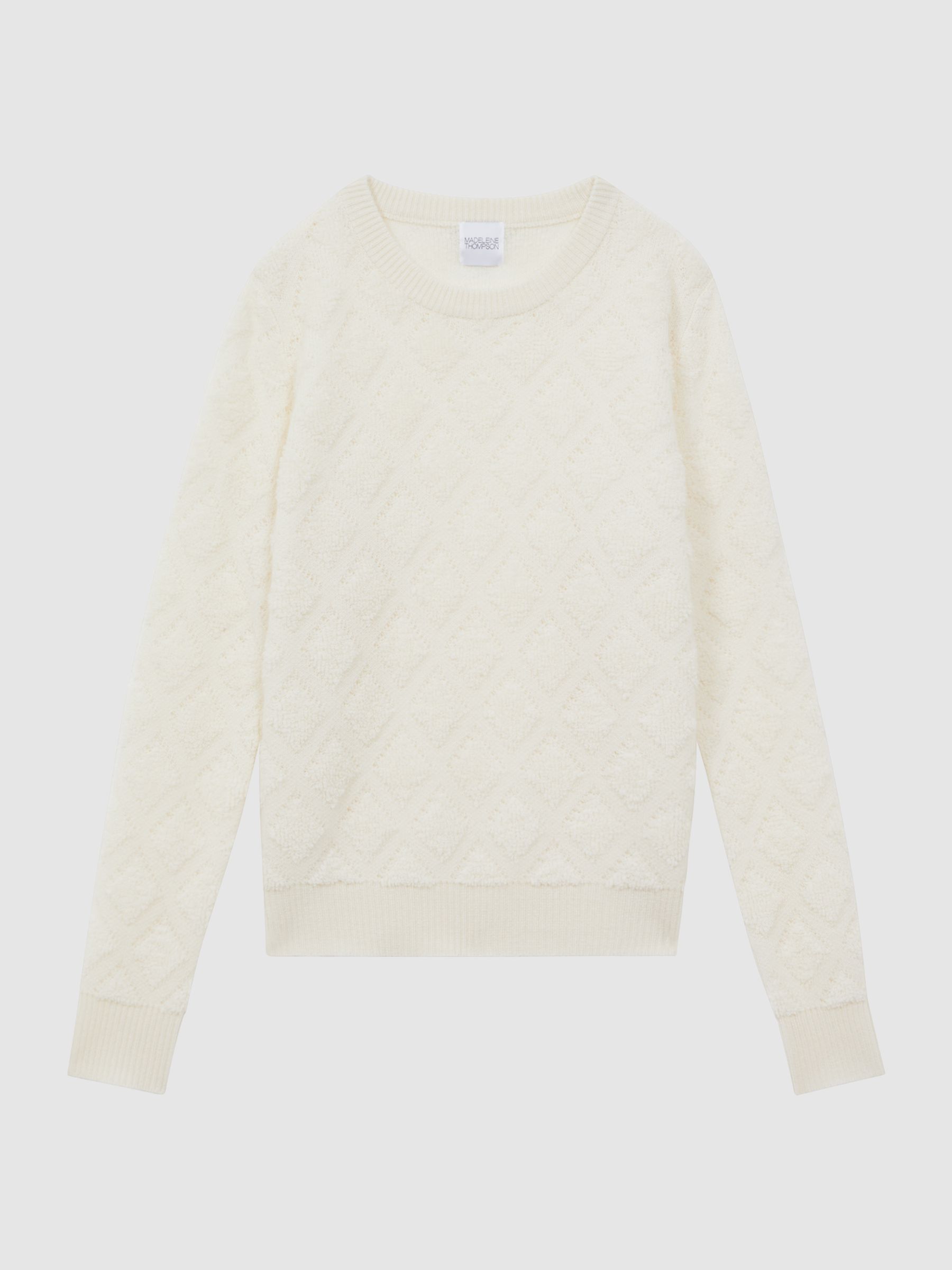 Madeleine Thompson Wool-Cashmere Textured Crew Neck Jumper in Cream - Image 2 of 5
