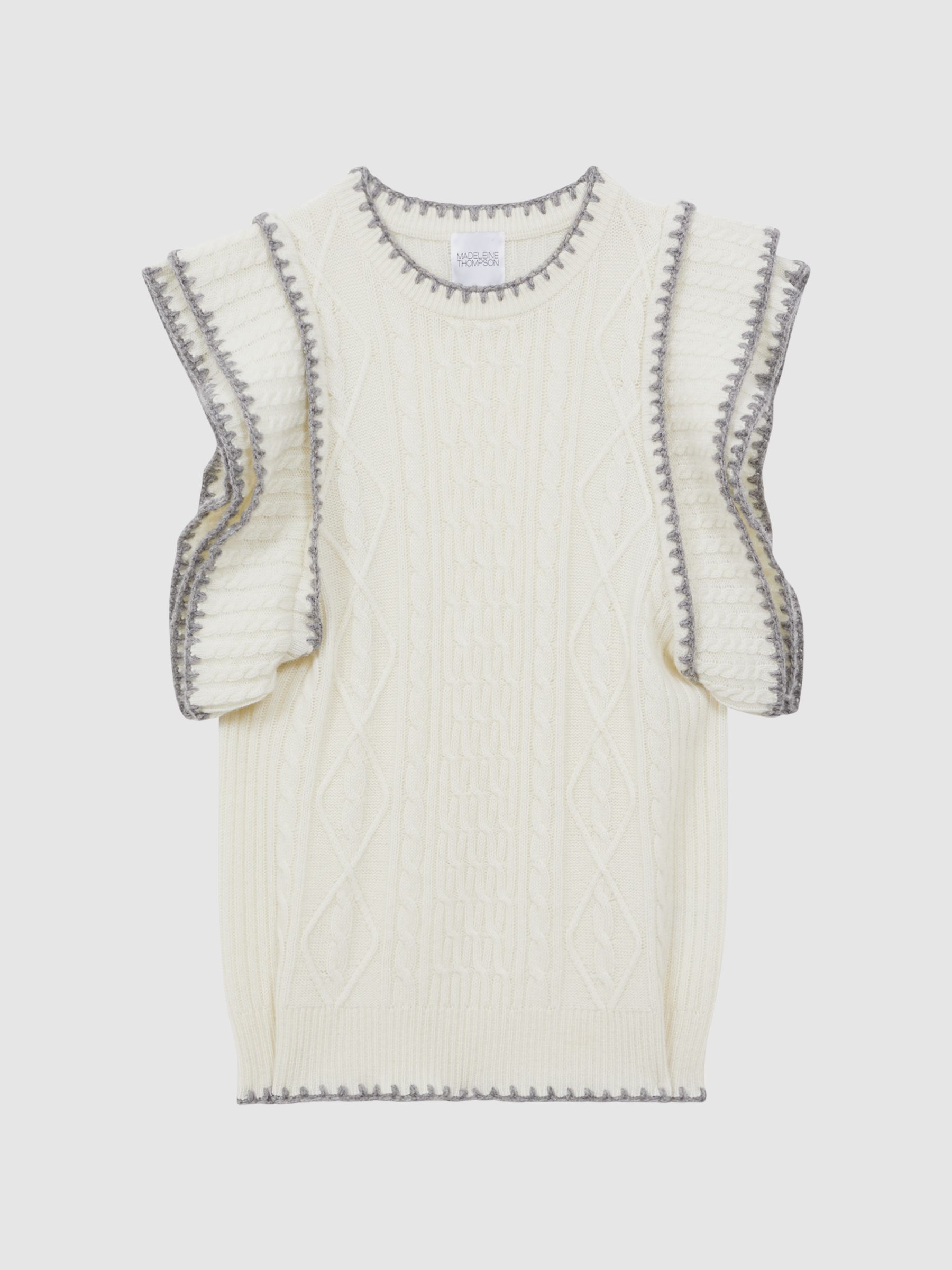 Madeleine Thompson Wool-Cashmere Ruffle Sleeve Vest in Cream - Image 2 of 5