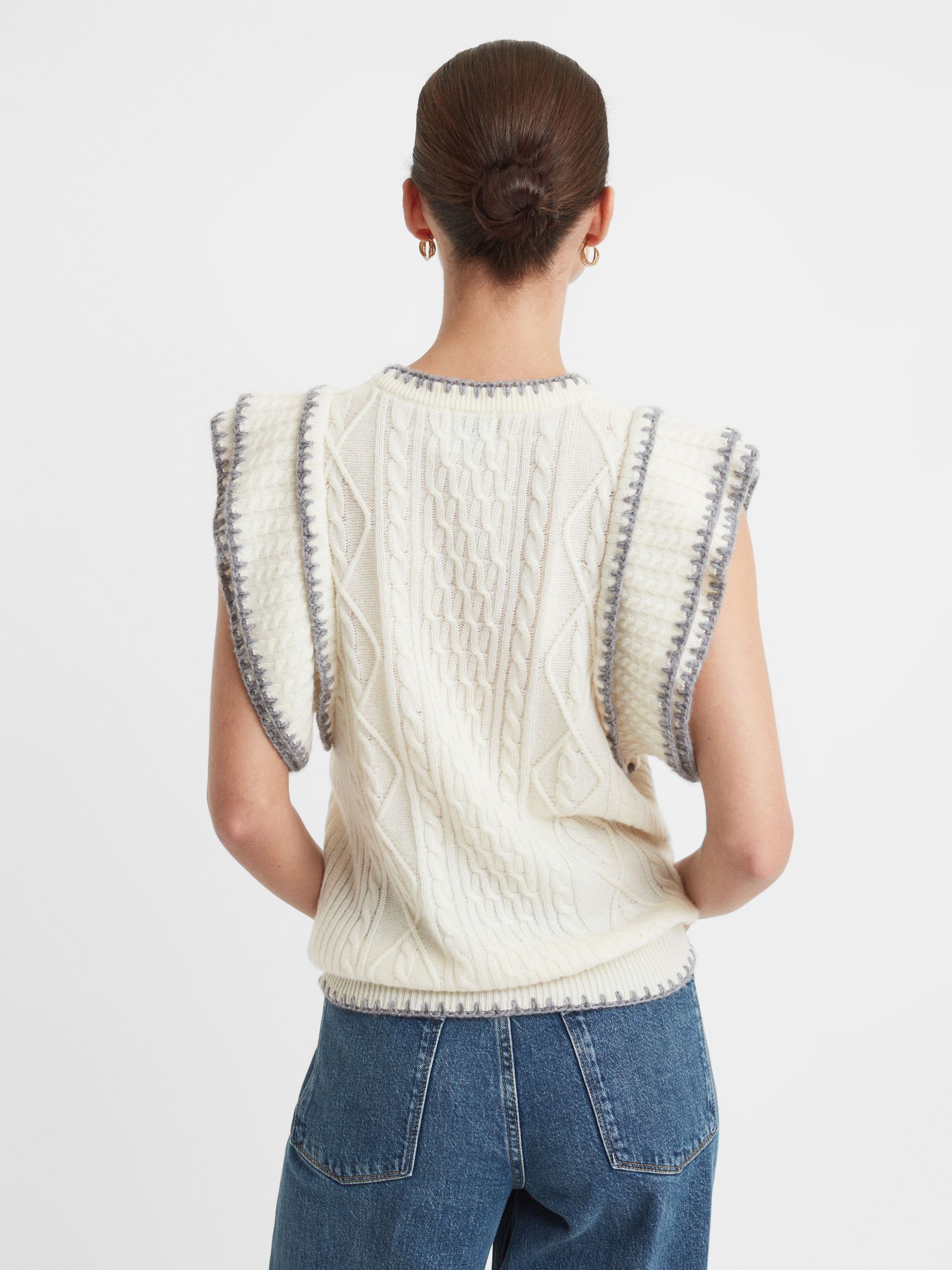 Madeleine Thompson Wool-Cashmere Ruffle Sleeve Vest in Cream - Image 5 of 5