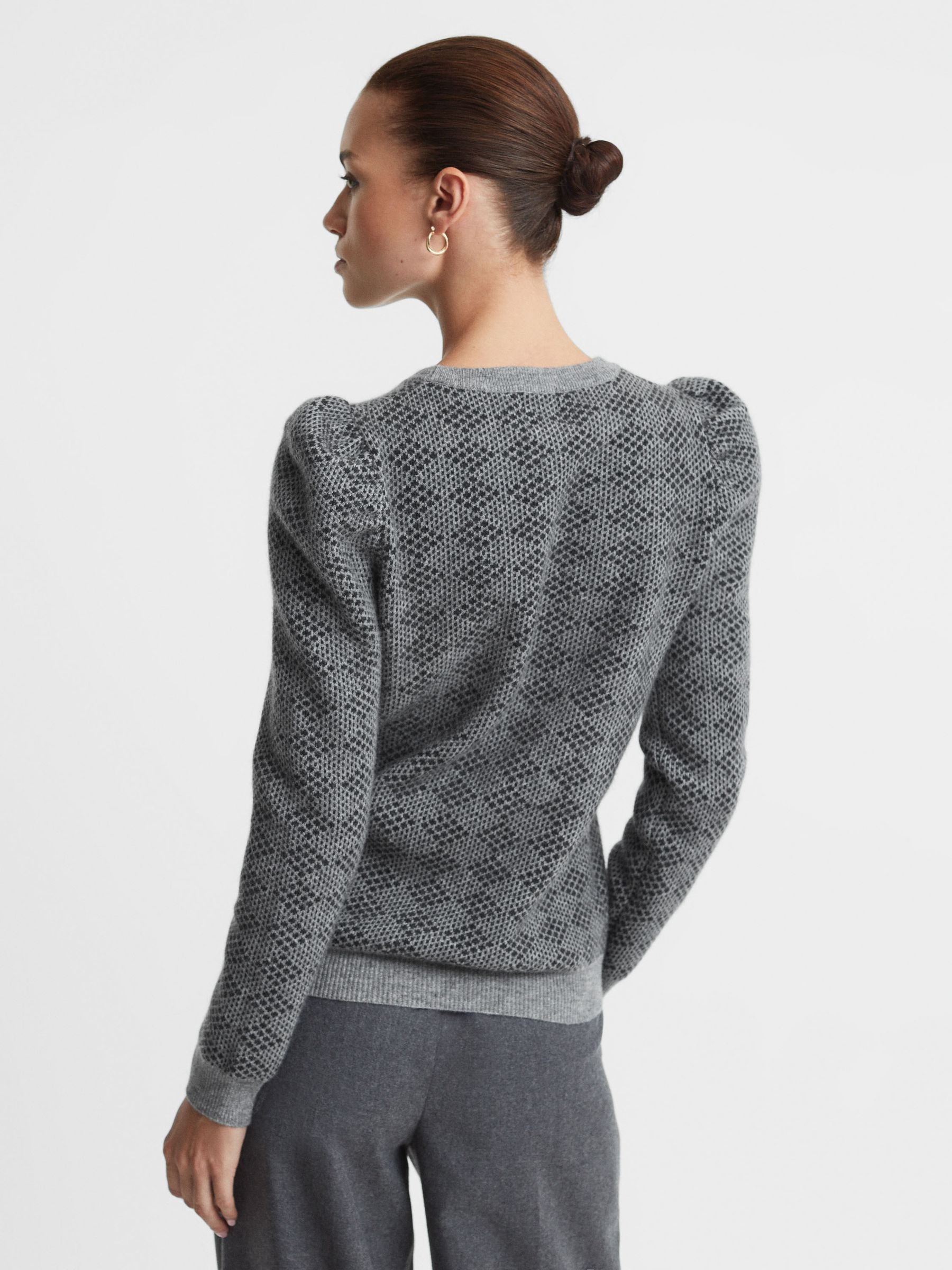 Madeleine Thompson Wool-Cashmere Check Puff Sleeve Jumper in Grey/Charcoal - Image 5 of 5