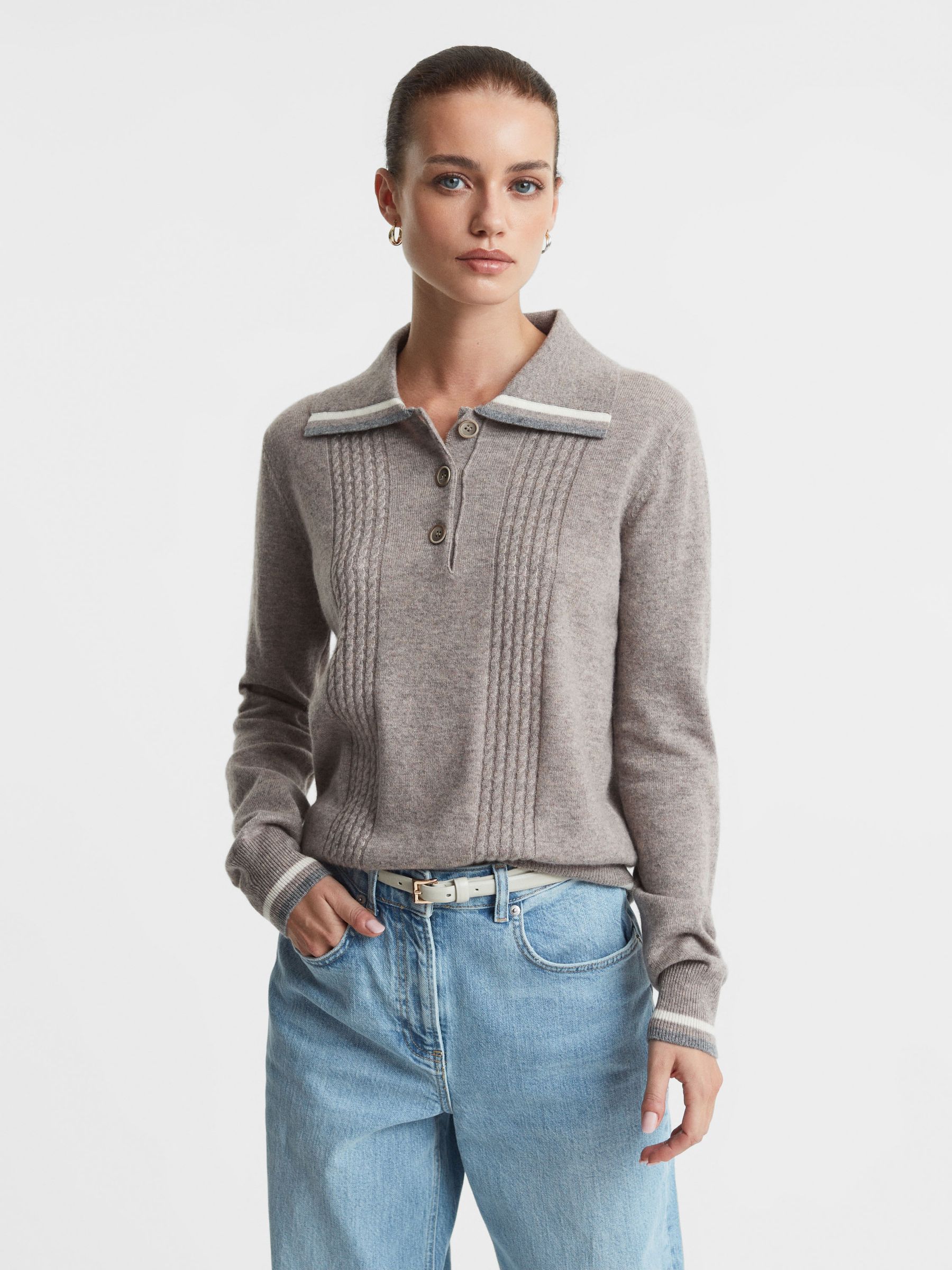 Madeleine Thompson Wool-Cashmere Polo Jumper in Dark Oatmeal - Image 1 of 5