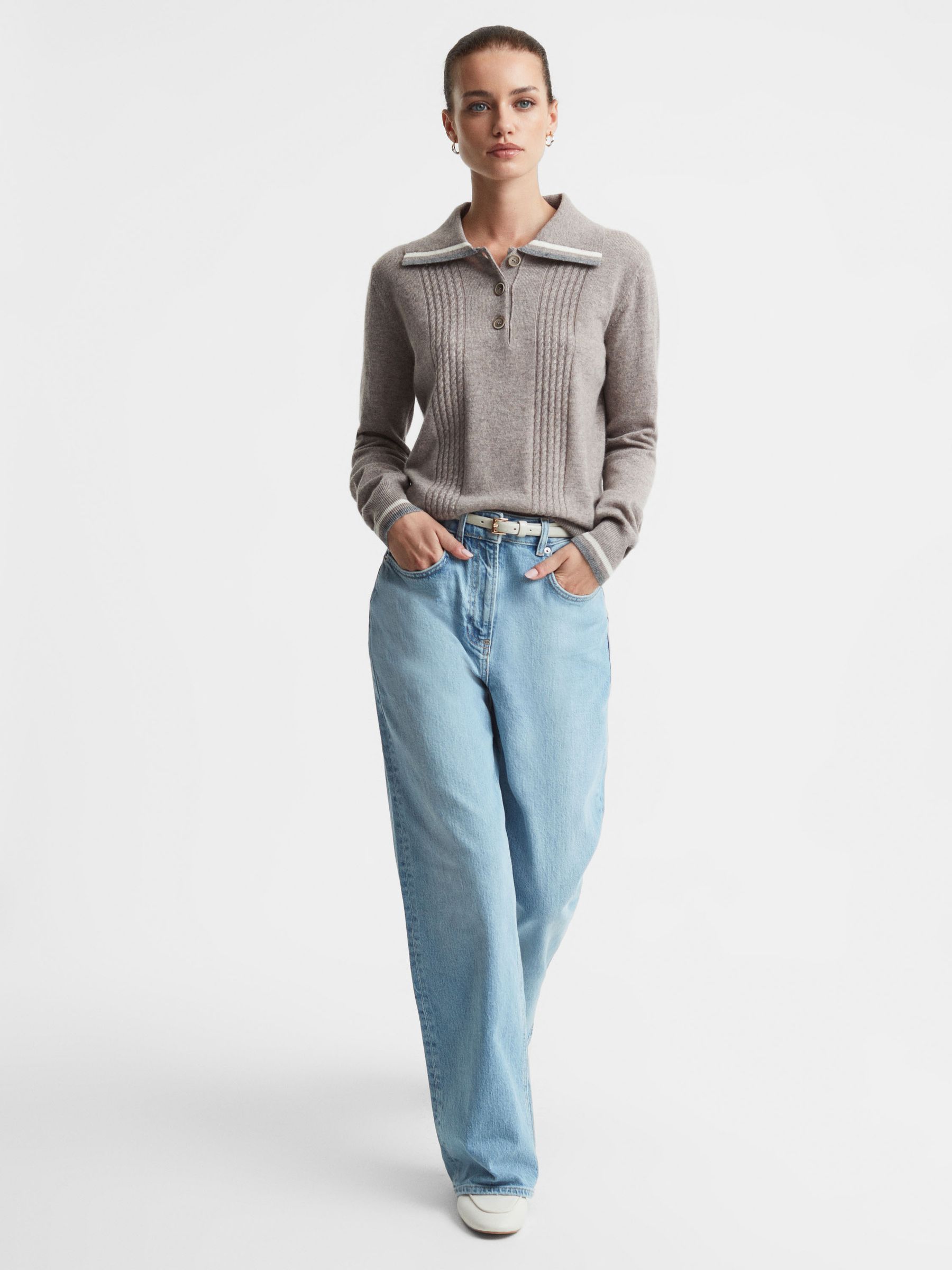 Madeleine Thompson Wool-Cashmere Polo Jumper in Dark Oatmeal - Image 3 of 5