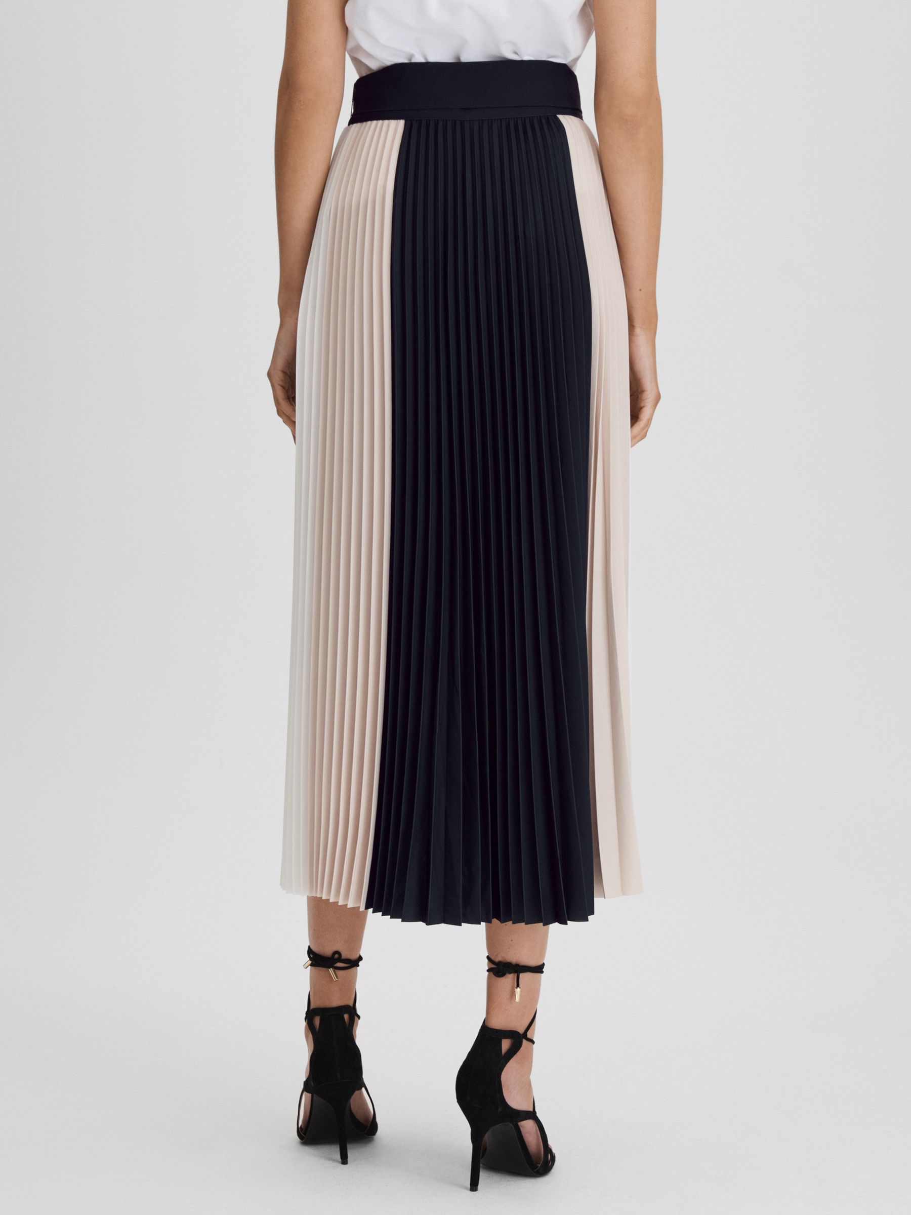 Colourblock Pleated Midi Skirt in Navy/Nude - Image 5 of 6