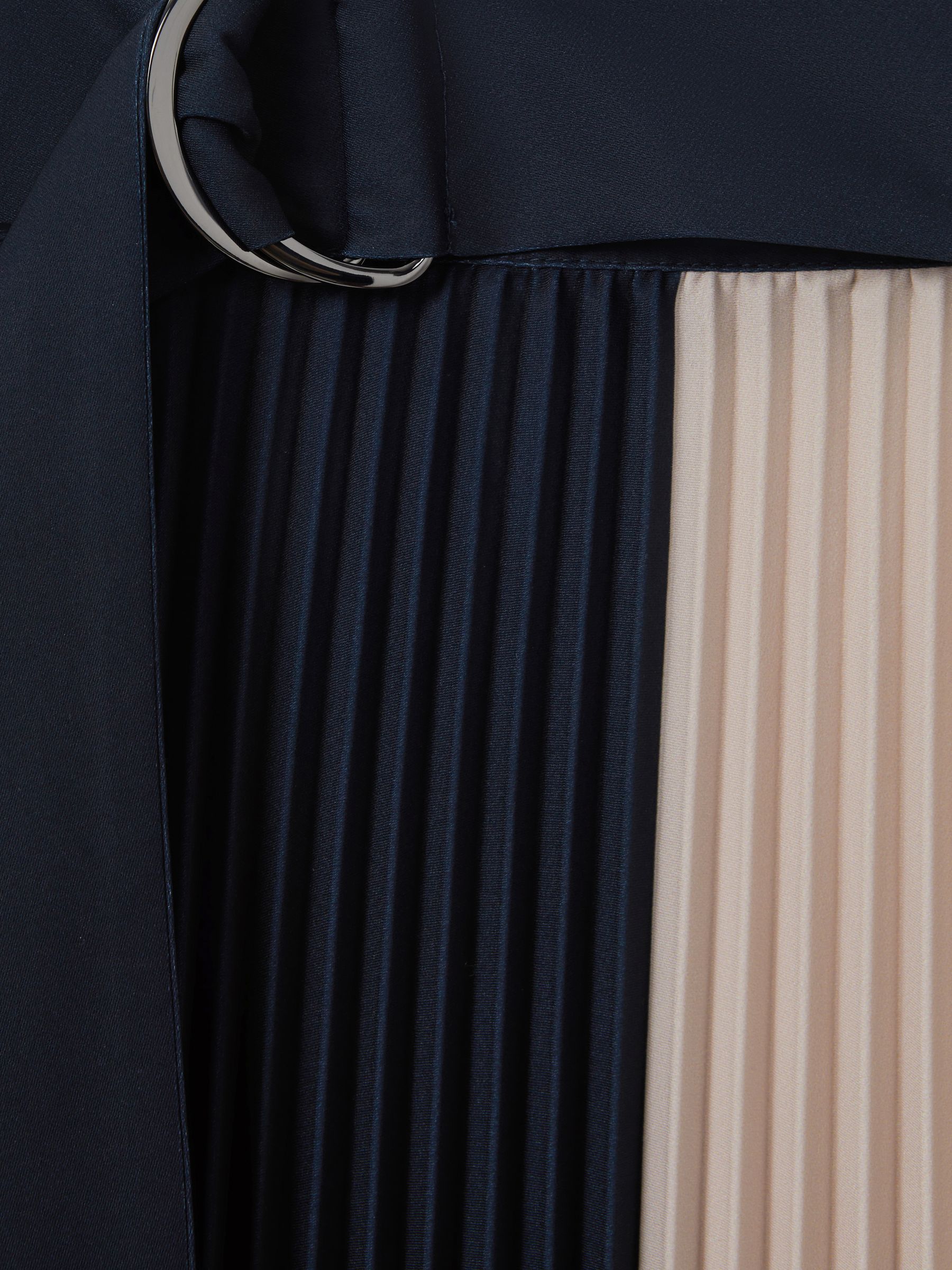 Colourblock Pleated Midi Skirt in Navy/Nude - Image 6 of 6