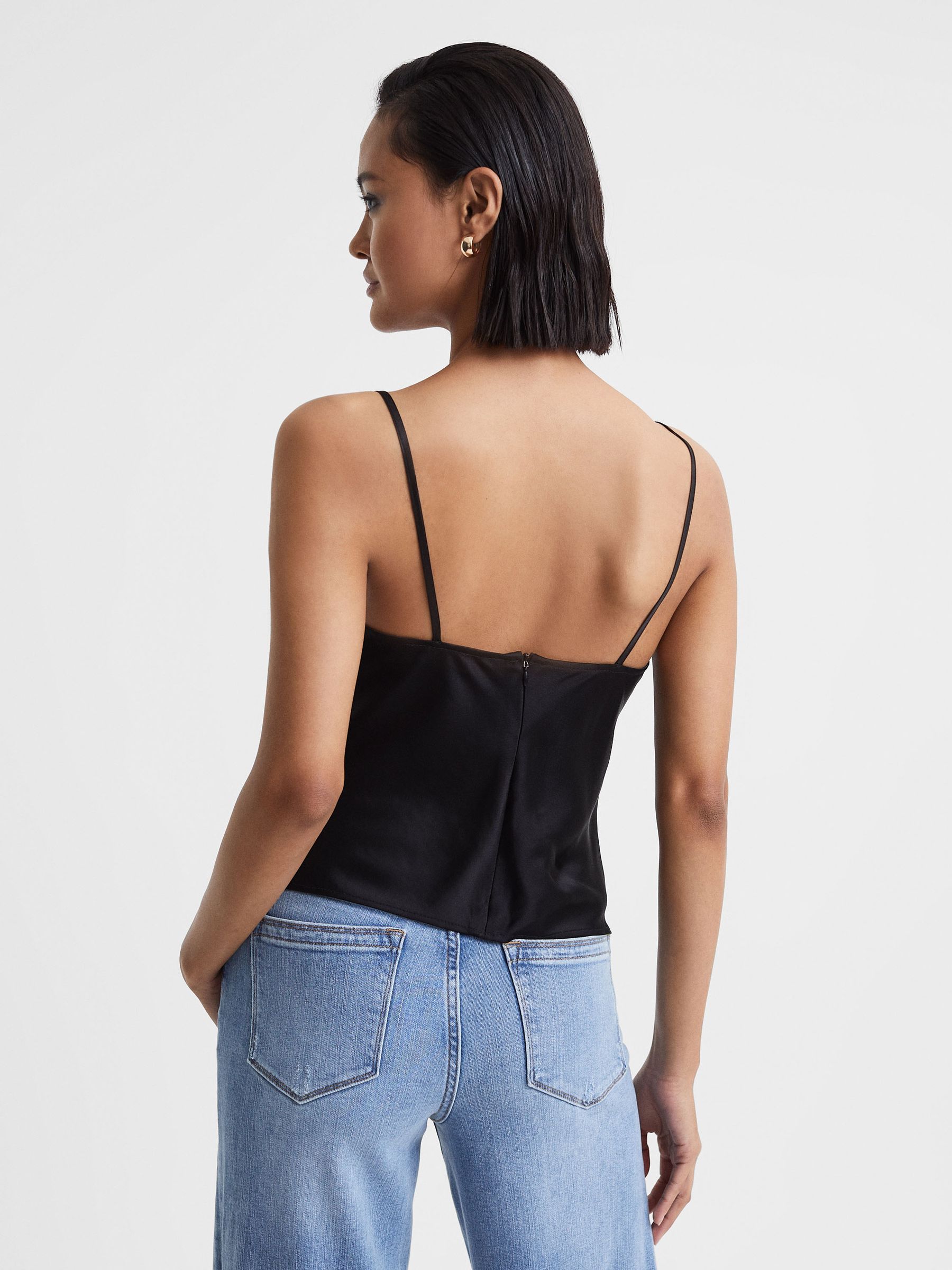 Anna Quan Satin Lace Cowl Neck Camisole in Black - Image 4 of 5