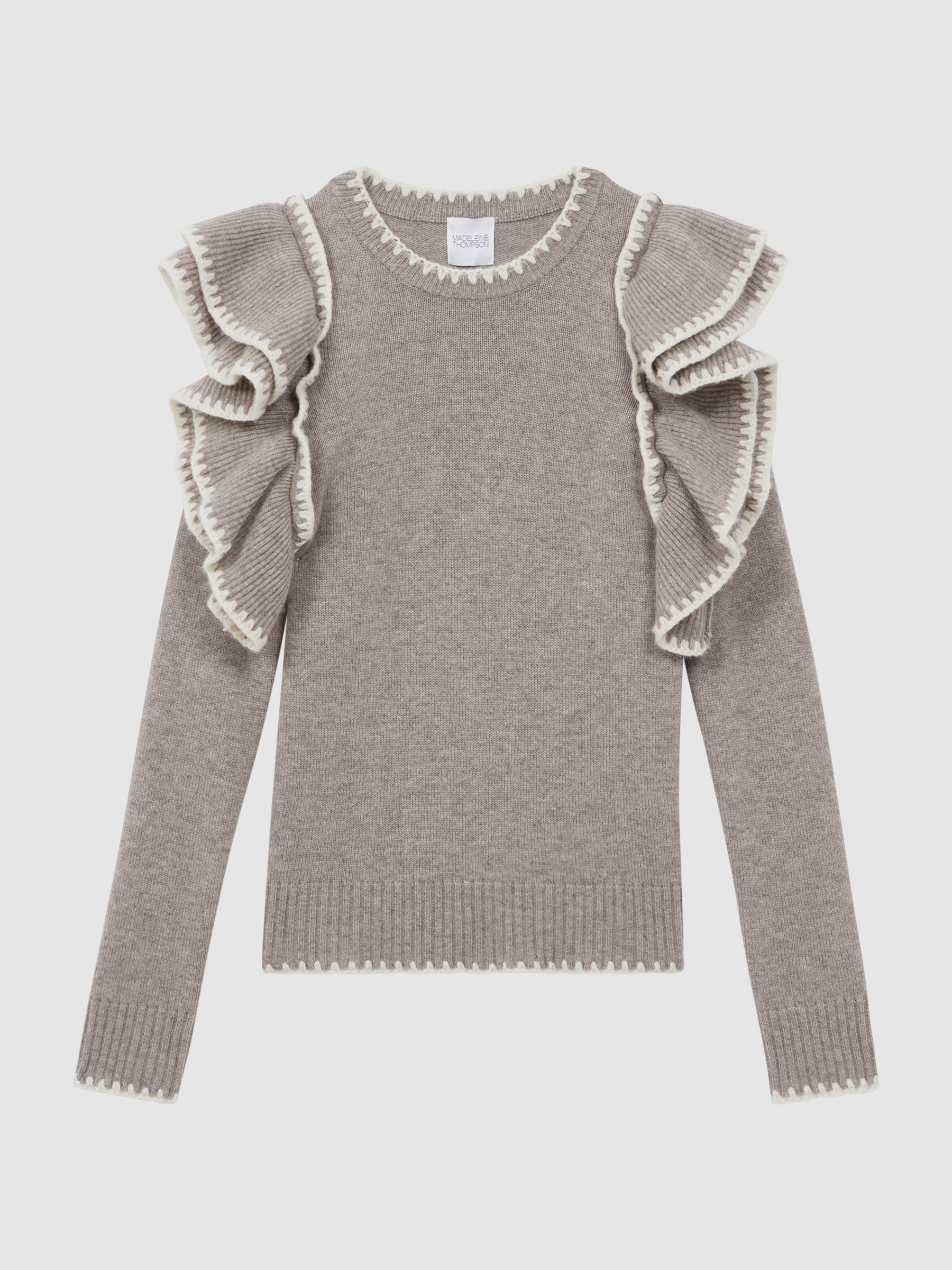 Pull ras du cou à volants en laine et cachemire, couleur avoine foncée Madeleine Thompson - Image 2 of 5