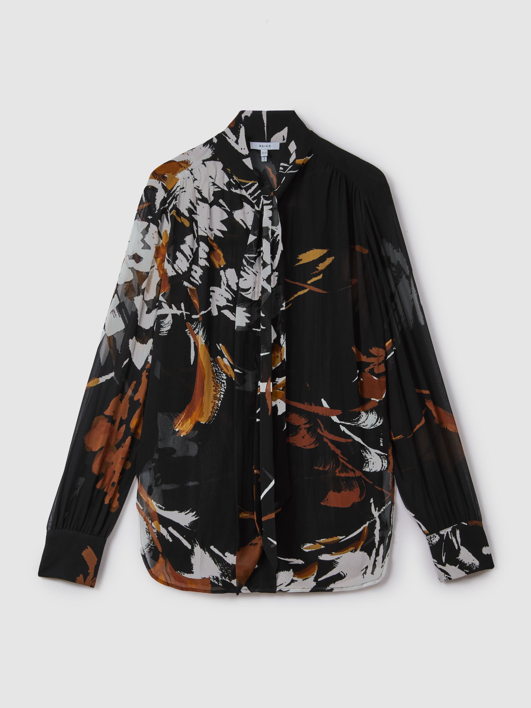 Floral Print Tie Neck Blouse in Black - Image 2 of 5