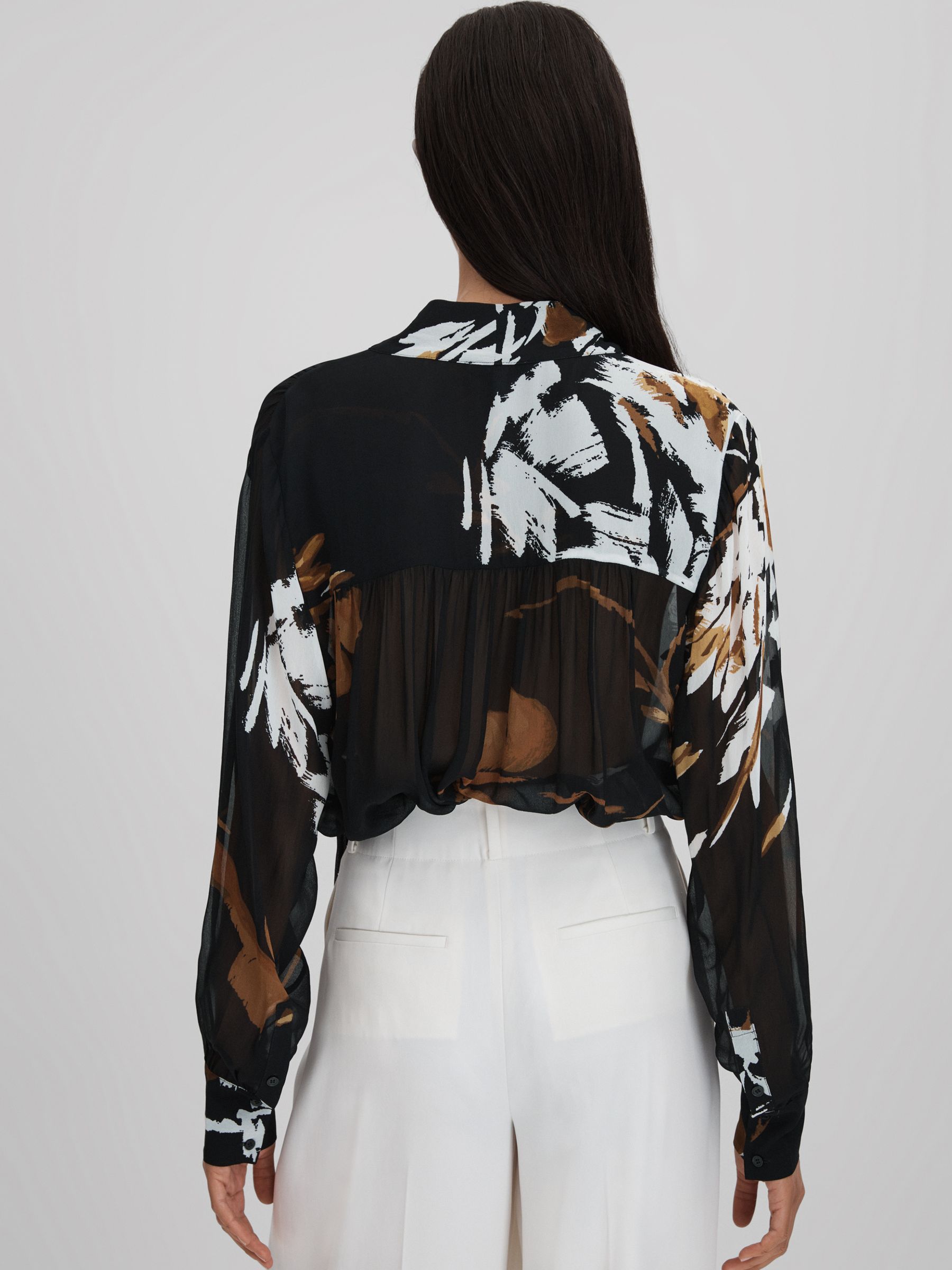 Floral Print Tie Neck Blouse in Black - Image 4 of 5