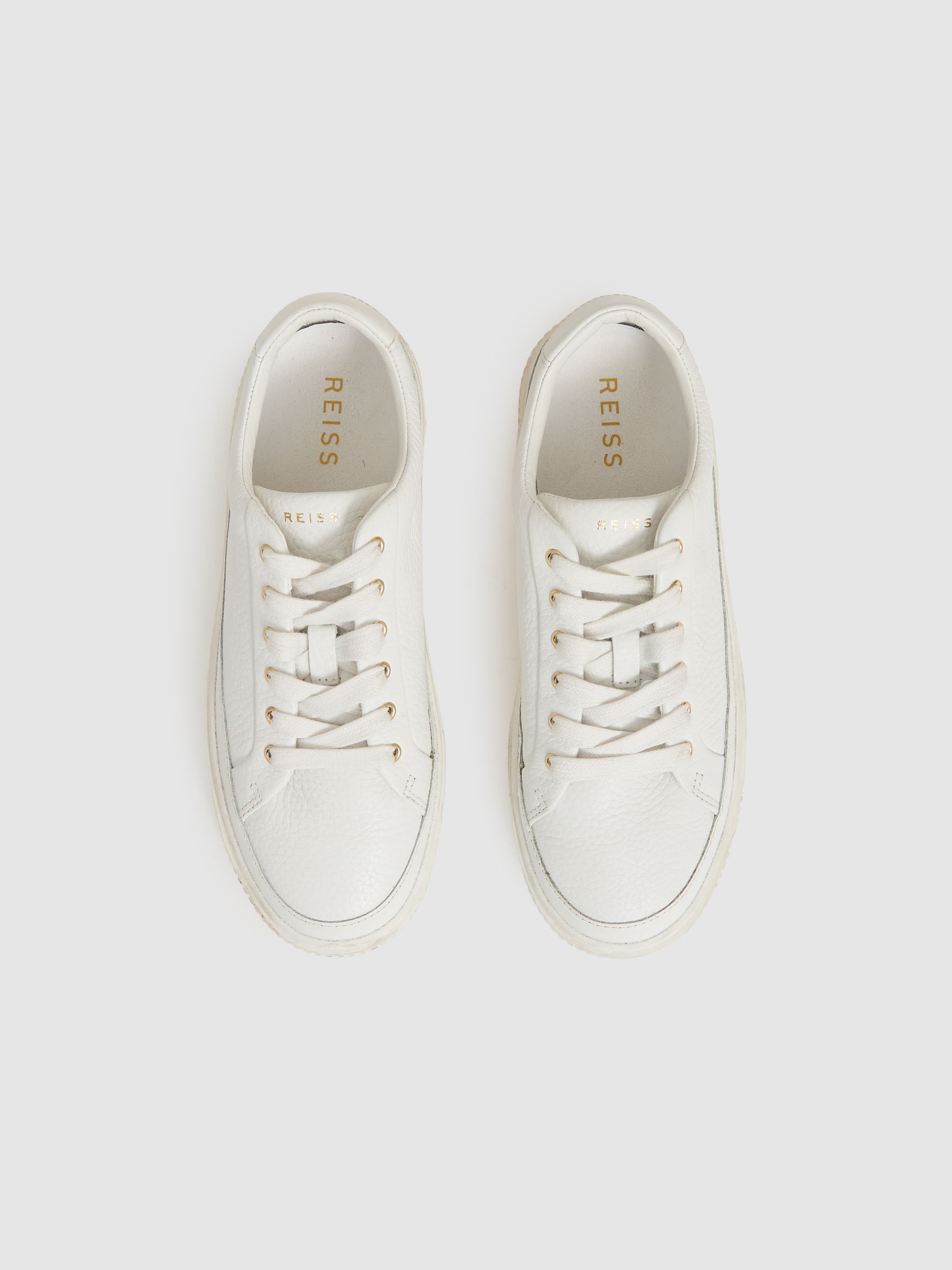 Grained Leather Platform Trainers in White - Image 3 of 5