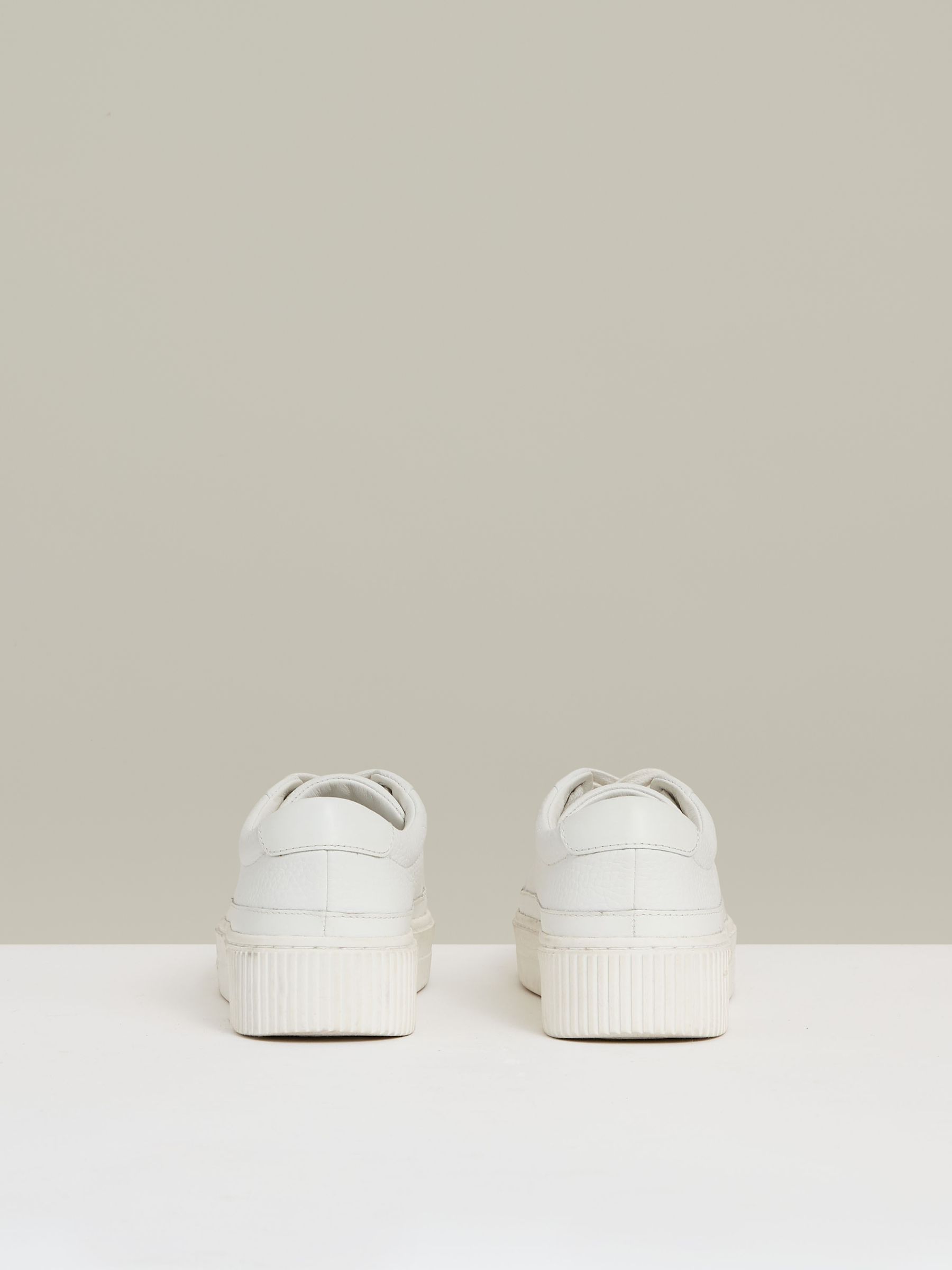 Grained Leather Platform Trainers in White - Image 4 of 5