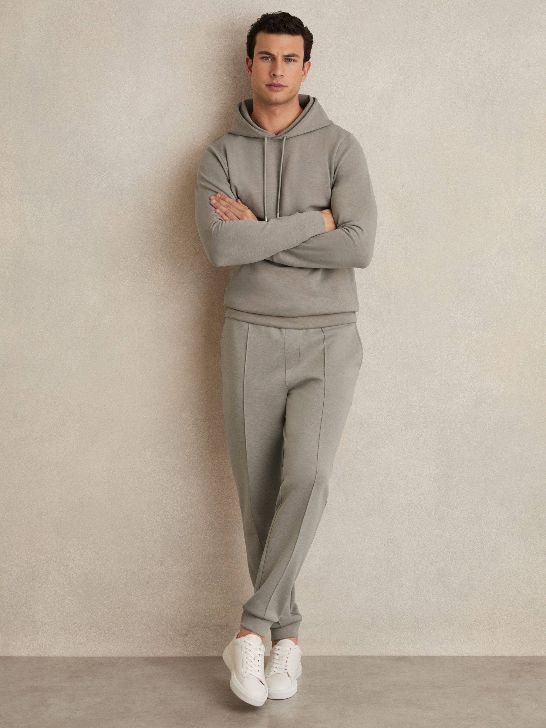Interlock Jersey Drawstring Hoodie in Taupe - Image 3 of 8