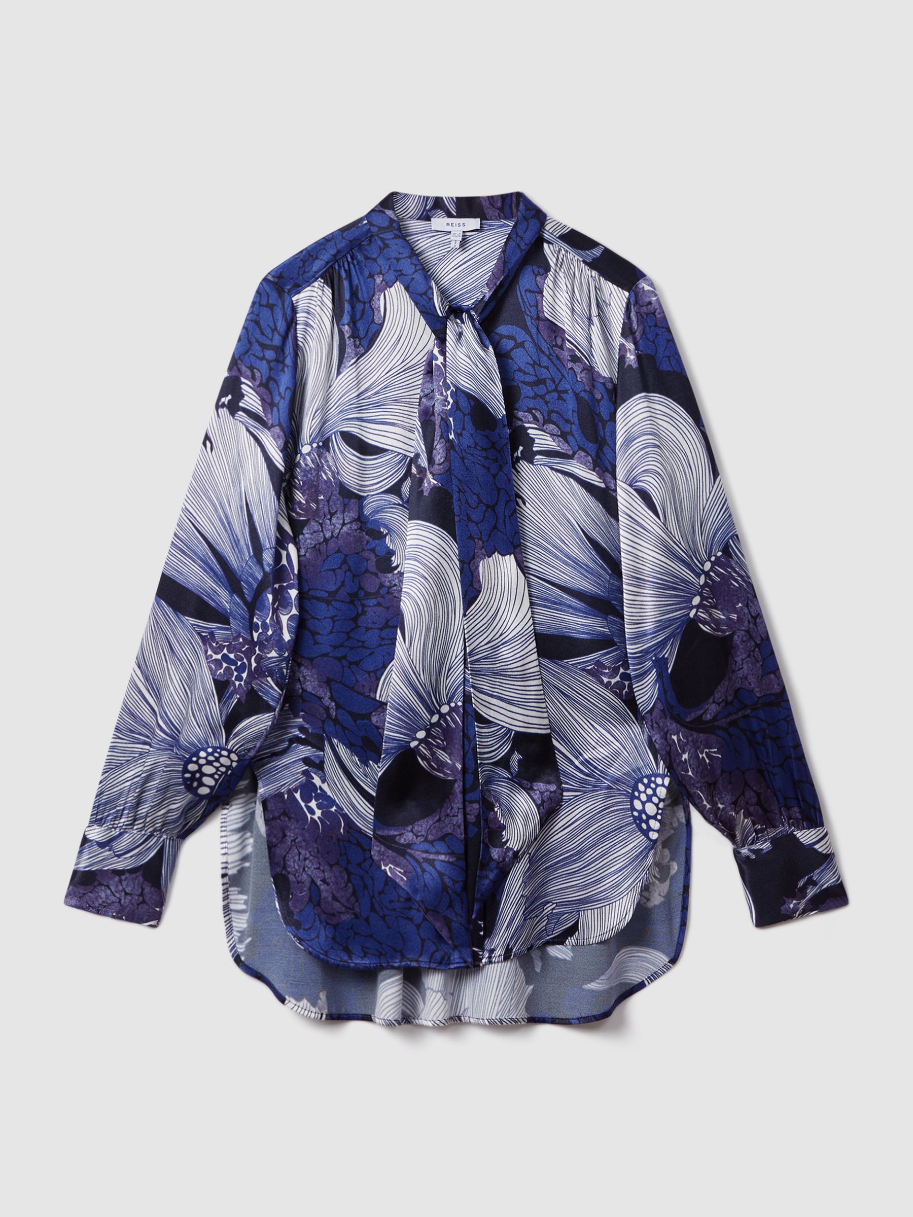 Satin Tie Neck Blouse in Blue - Image 2 of 6