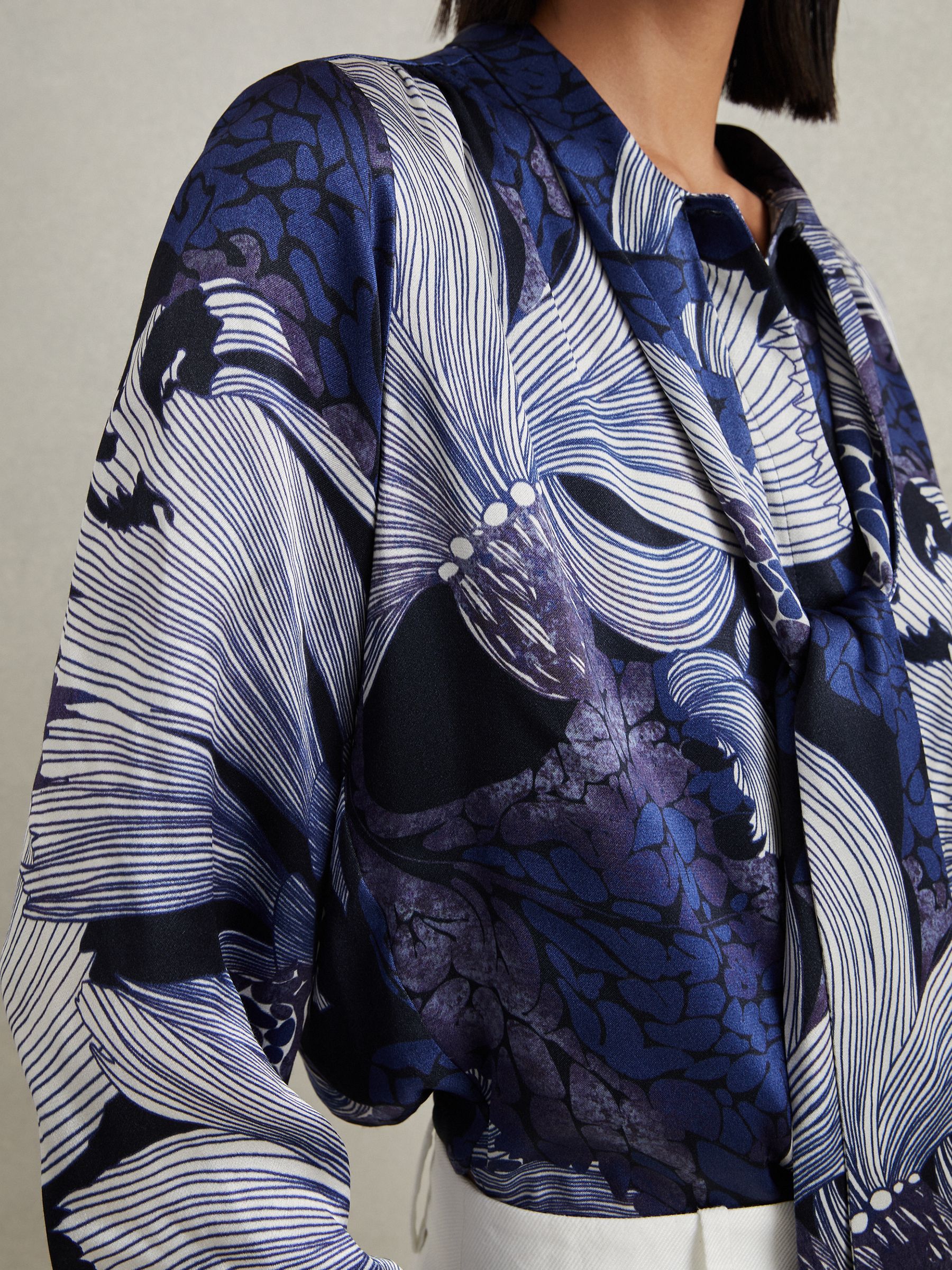 Satin Tie Neck Blouse in Blue - Image 4 of 6