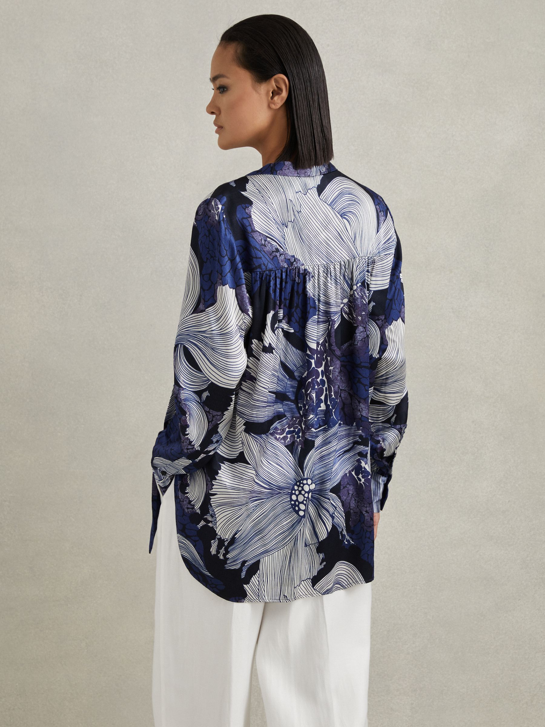 Satin Tie Neck Blouse in Blue - Image 5 of 6