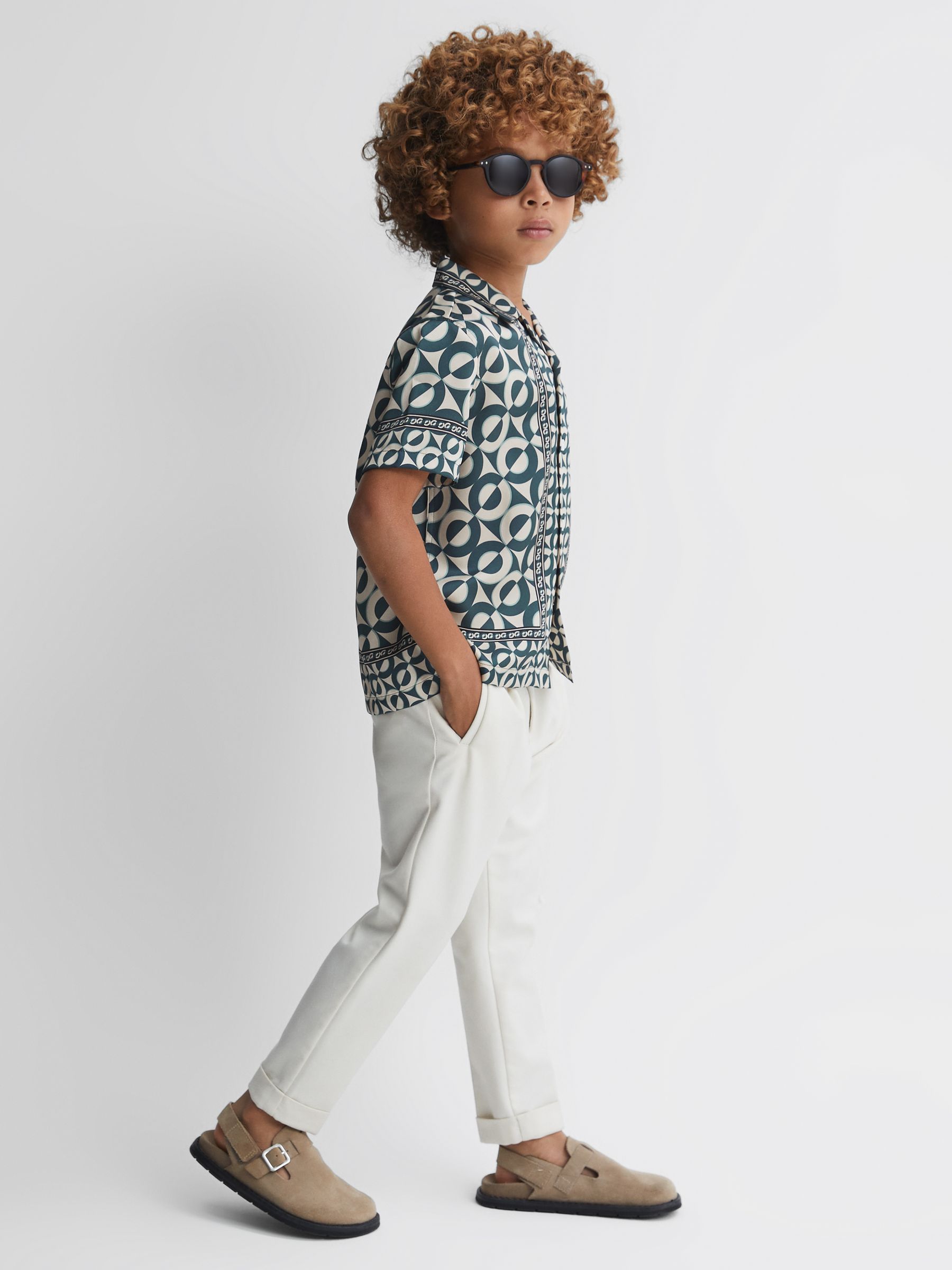 9-13 yrs Printed Cuban Collar Shirt in Hunting Green - Image 1 of 6