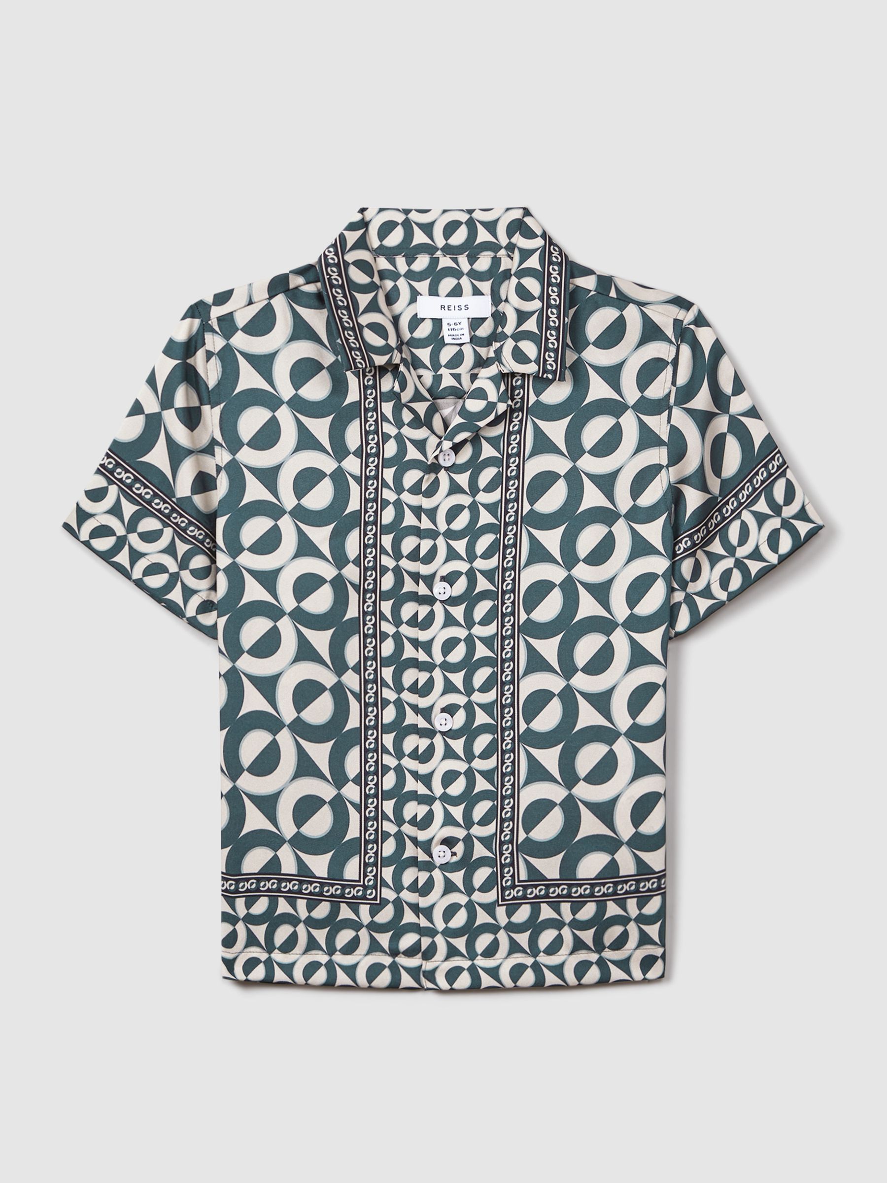 9-13 yrs Printed Cuban Collar Shirt in Hunting Green - Image 2 of 6