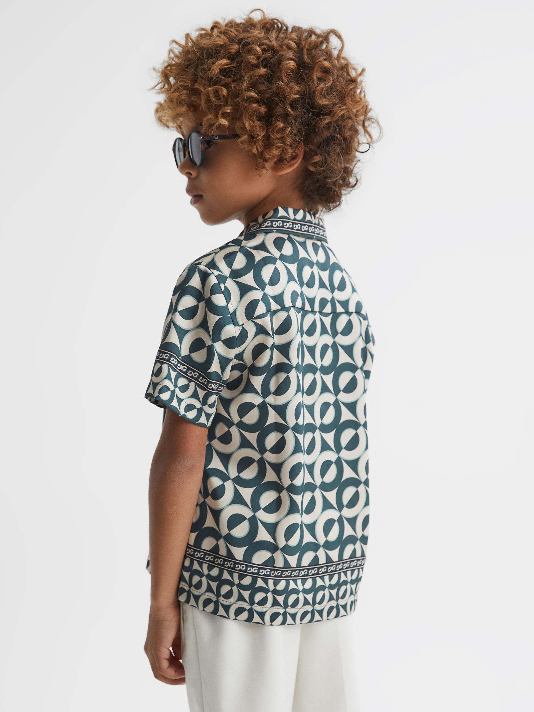 9-13 yrs Printed Cuban Collar Shirt in Hunting Green - Image 5 of 6