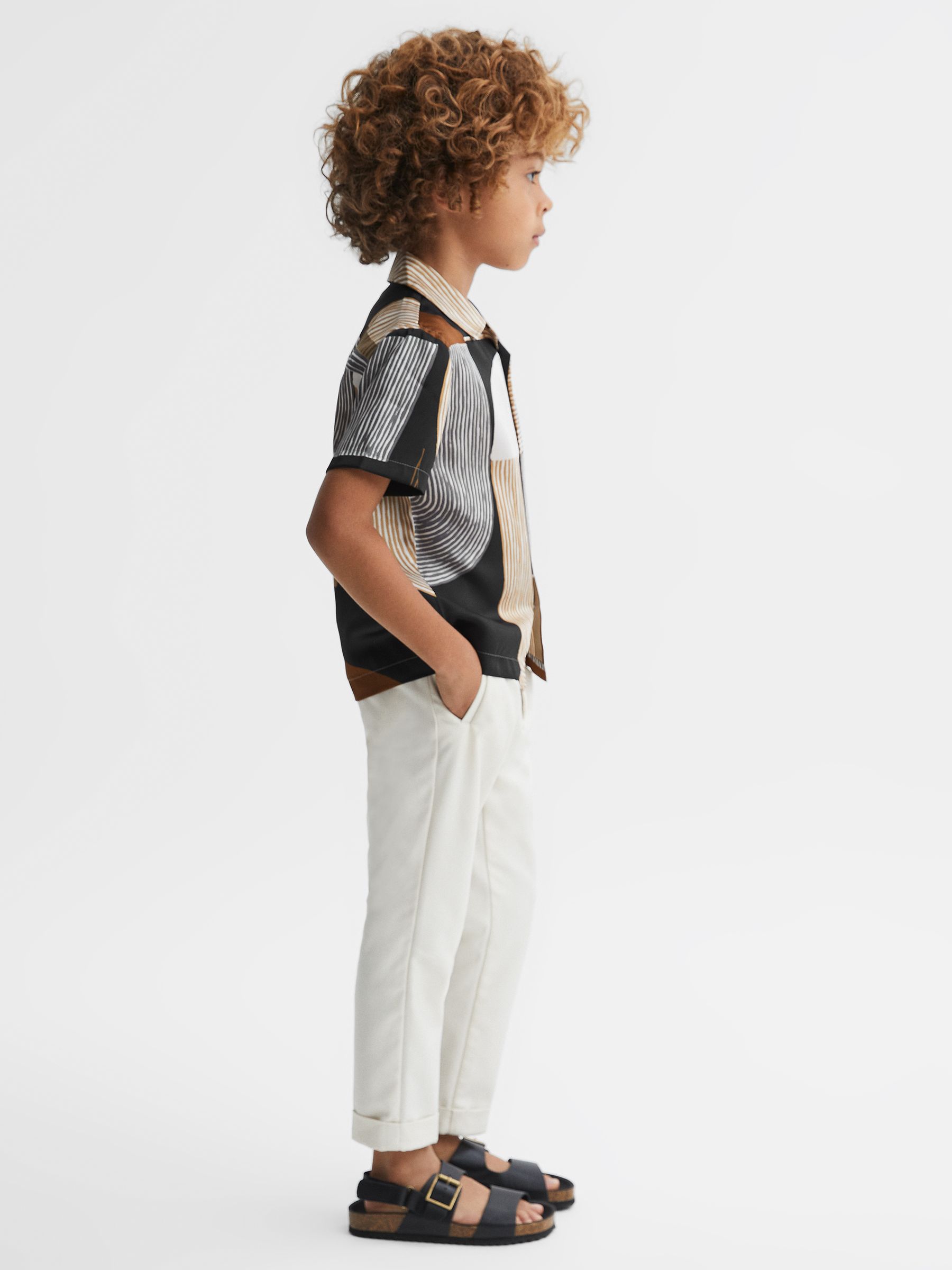 9-13 yrs Printed Cuban Collar Shirt in Tobacco/Navy - Image 3 of 6