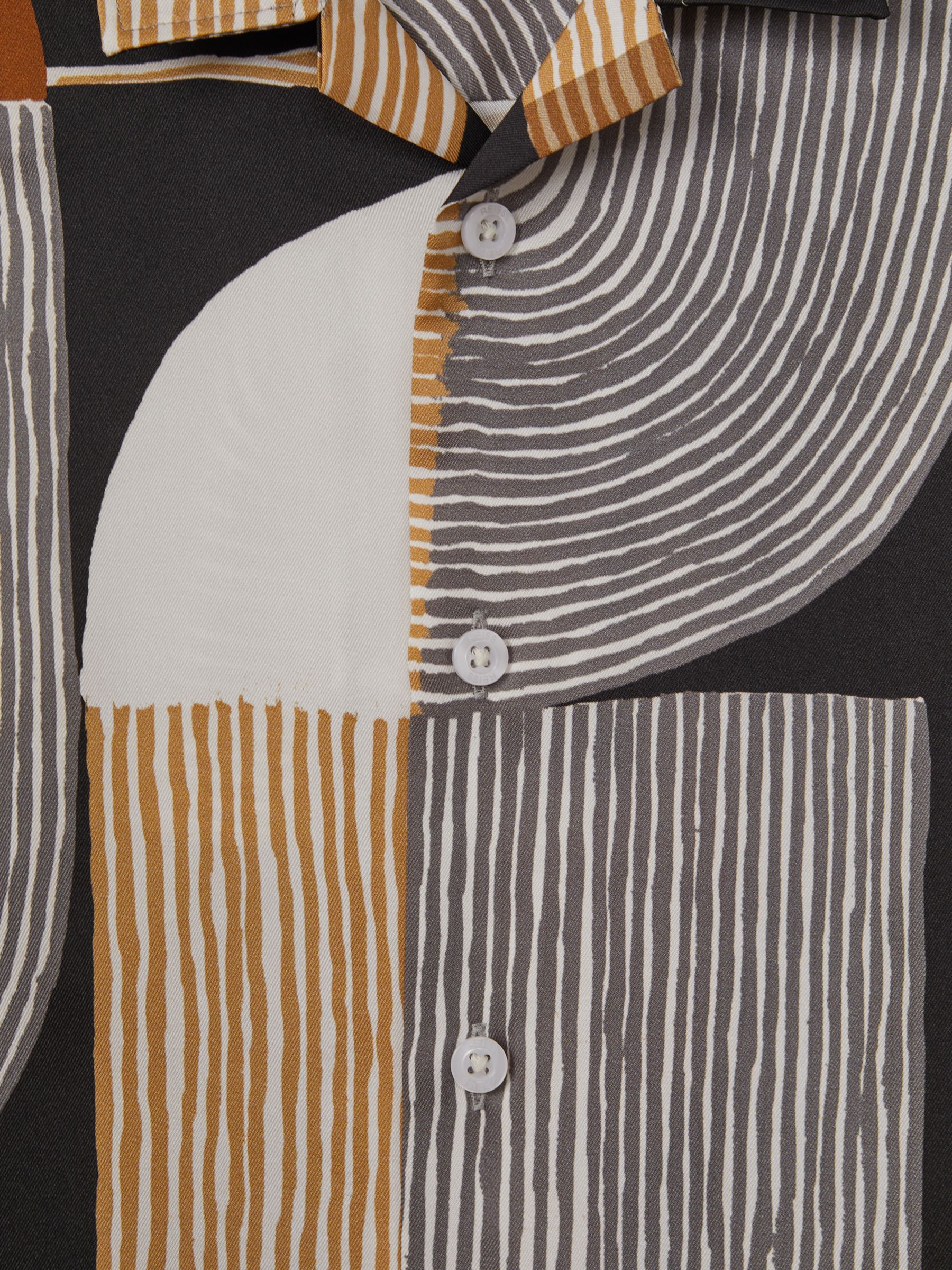 9-13 yrs Printed Cuban Collar Shirt in Tobacco/Navy - Image 6 of 6