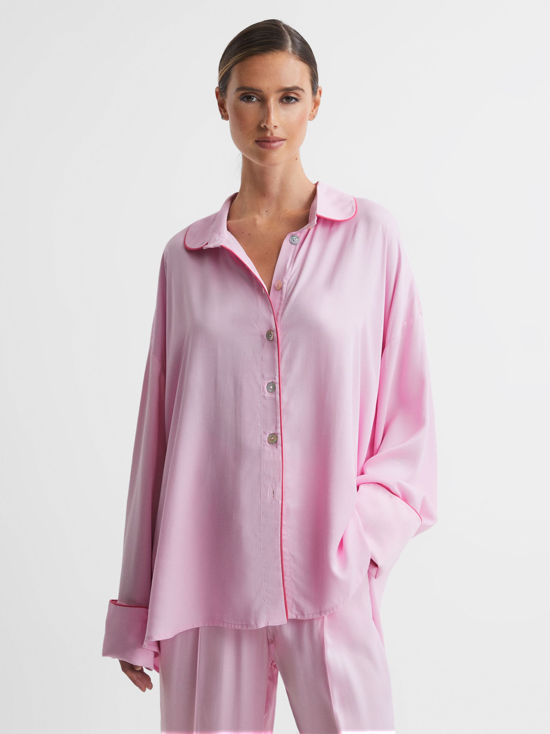 Sleeper Relaxed Button-Through Shirt in Bubblegum - Image 3 of 6