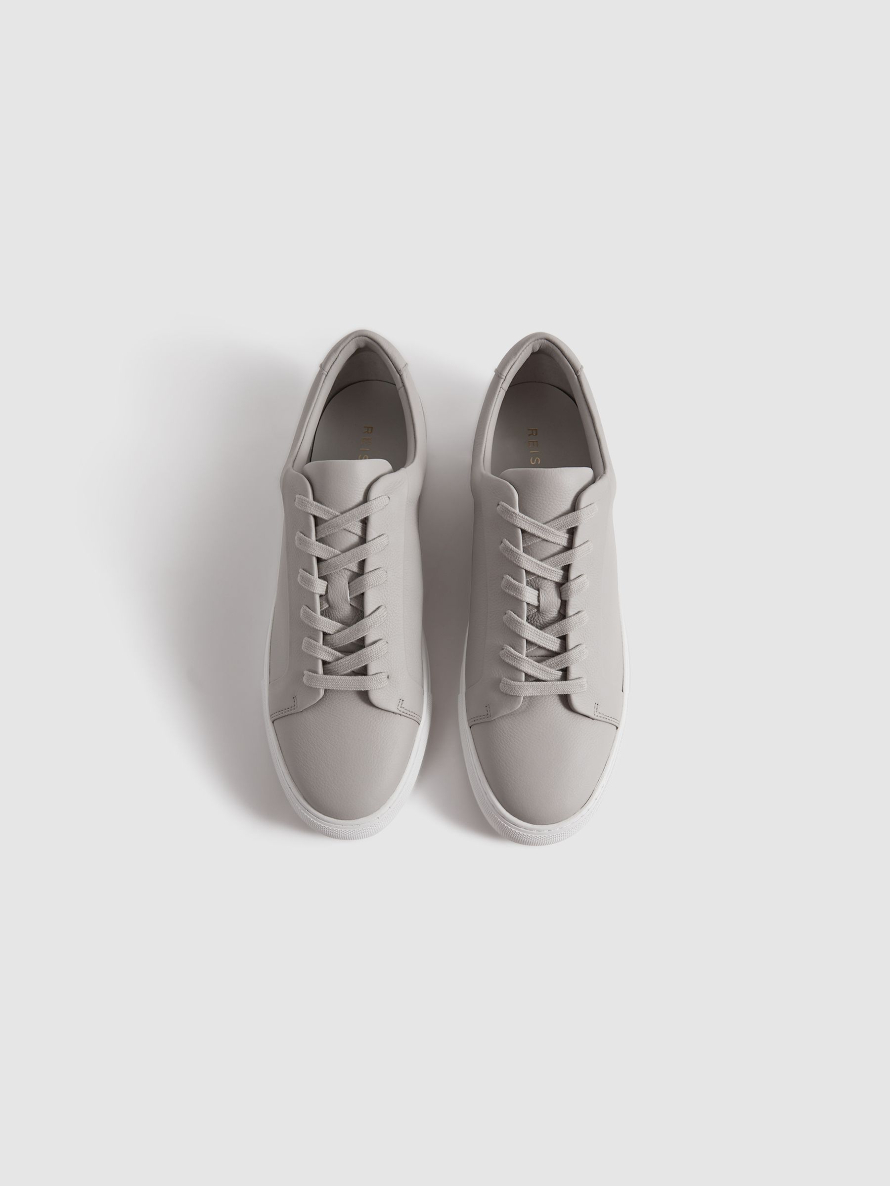 Grained Leather Trainers in Light Grey - Image 3 of 5