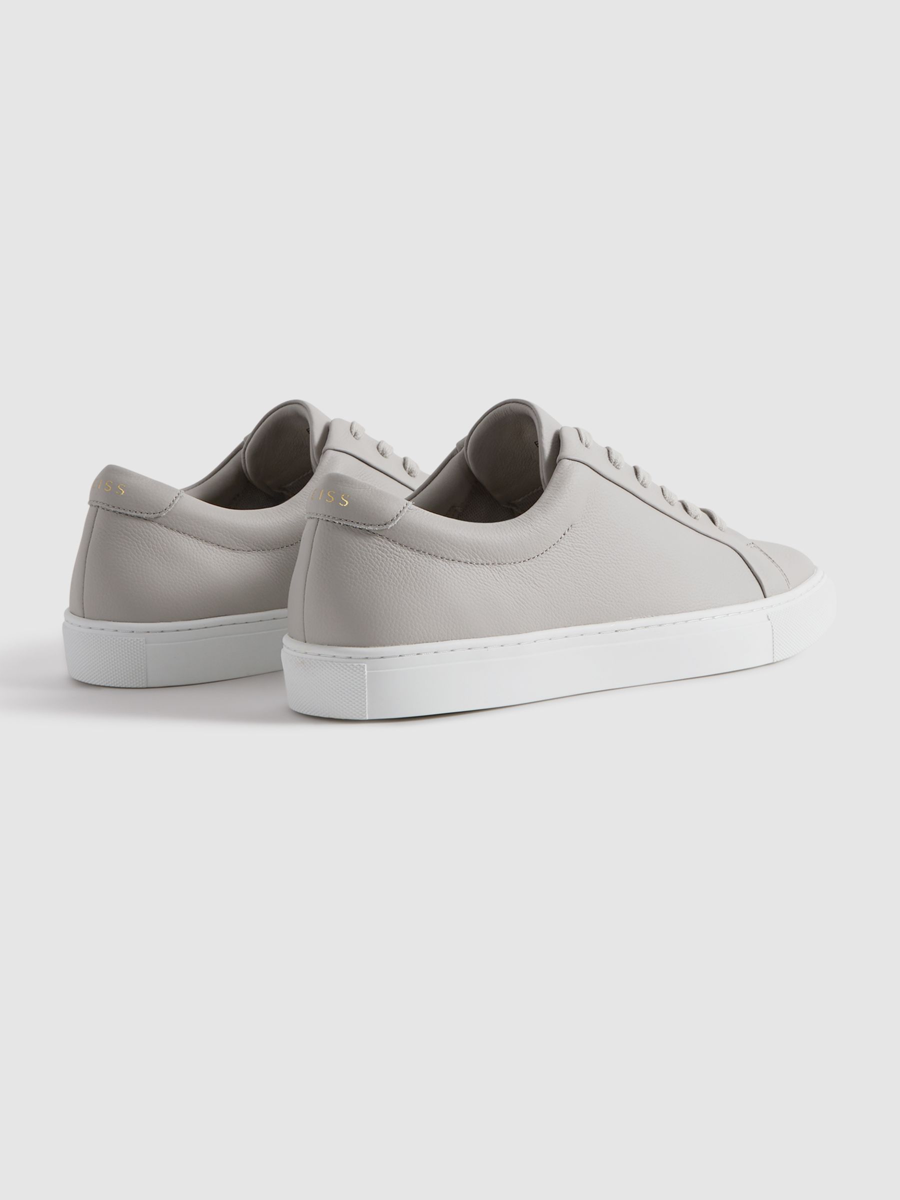 Grained Leather Trainers in Light Grey - Image 4 of 5
