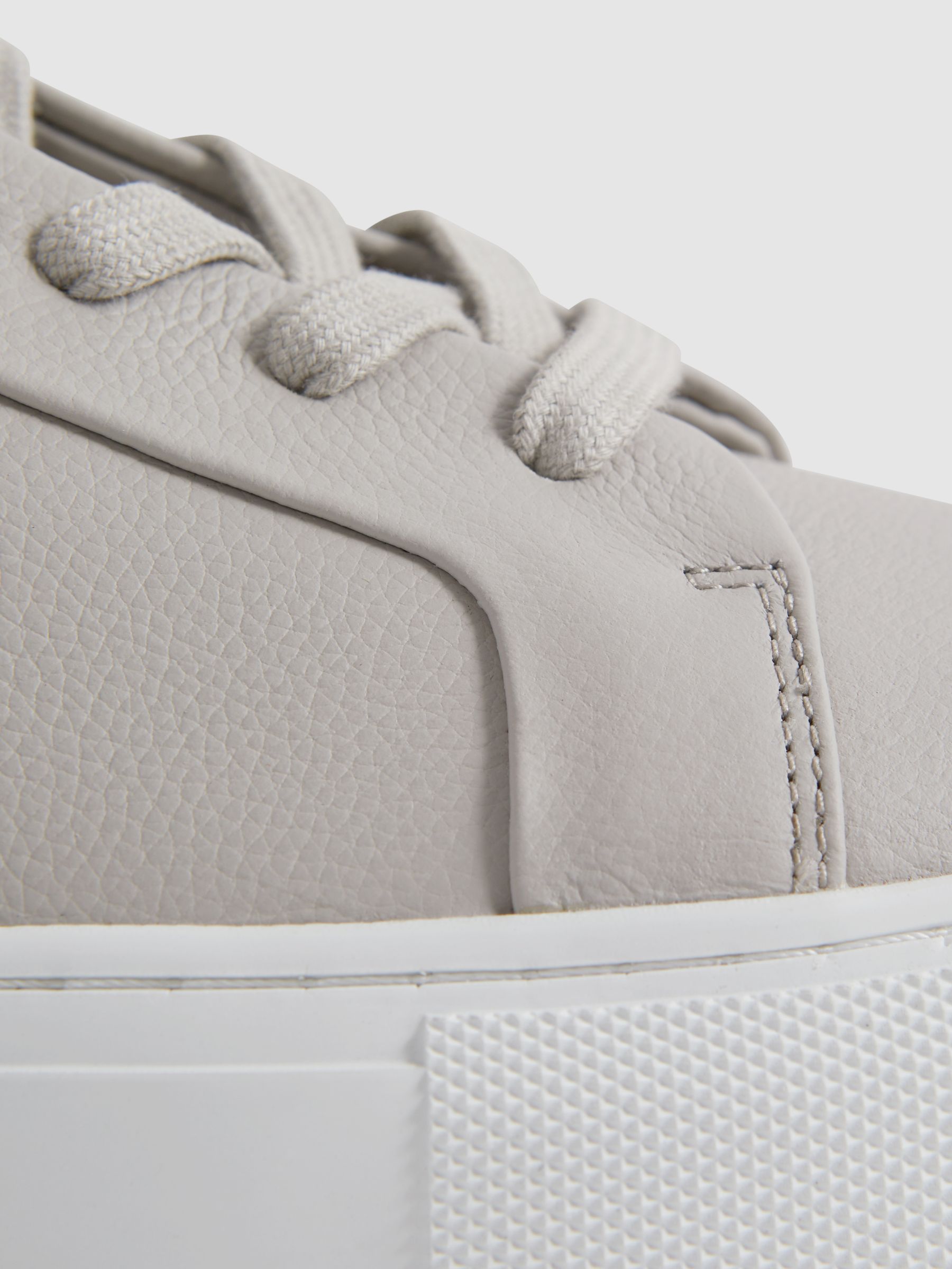 Grained Leather Trainers in Light Grey - Image 5 of 5