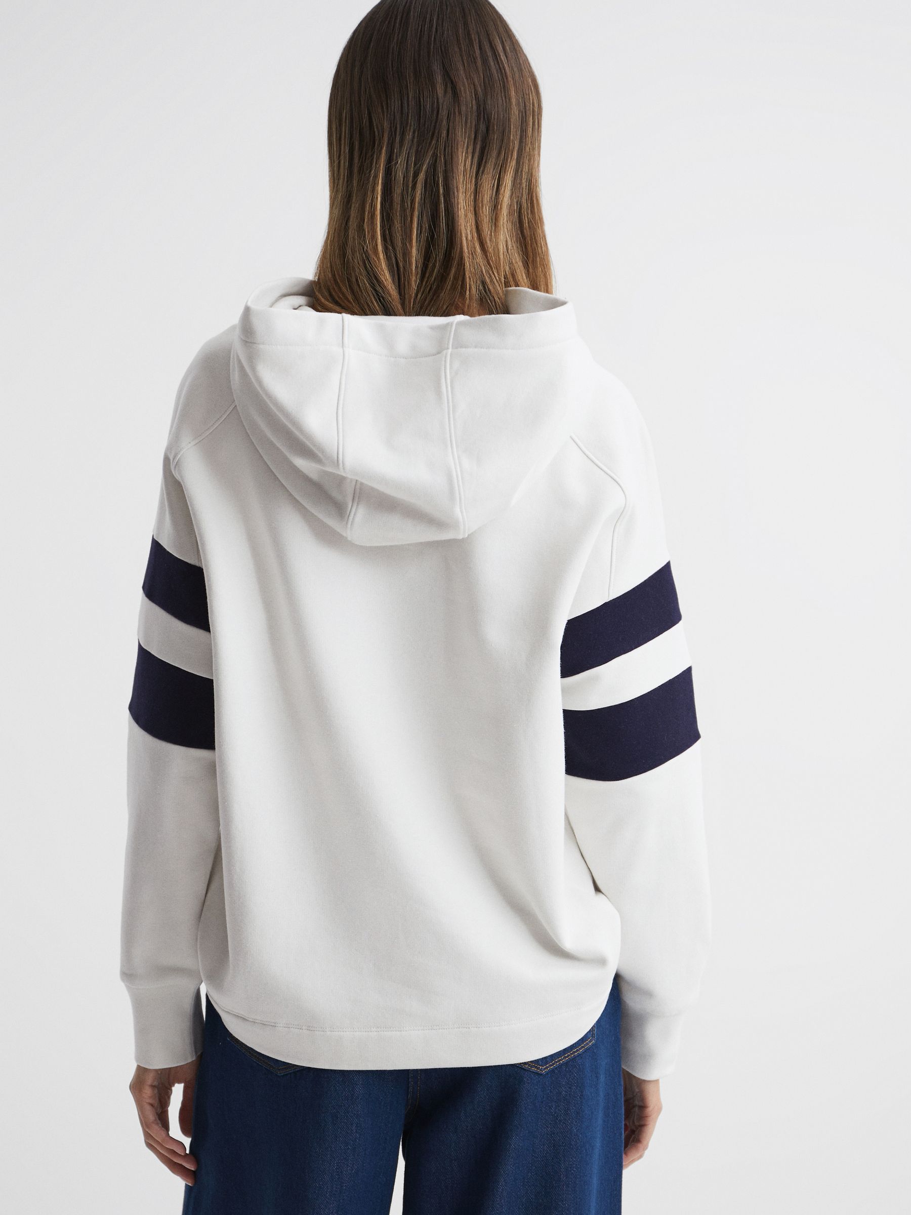 Cotton Blend Striped Hoodie in Neutral/Navy - Image 5 of 5