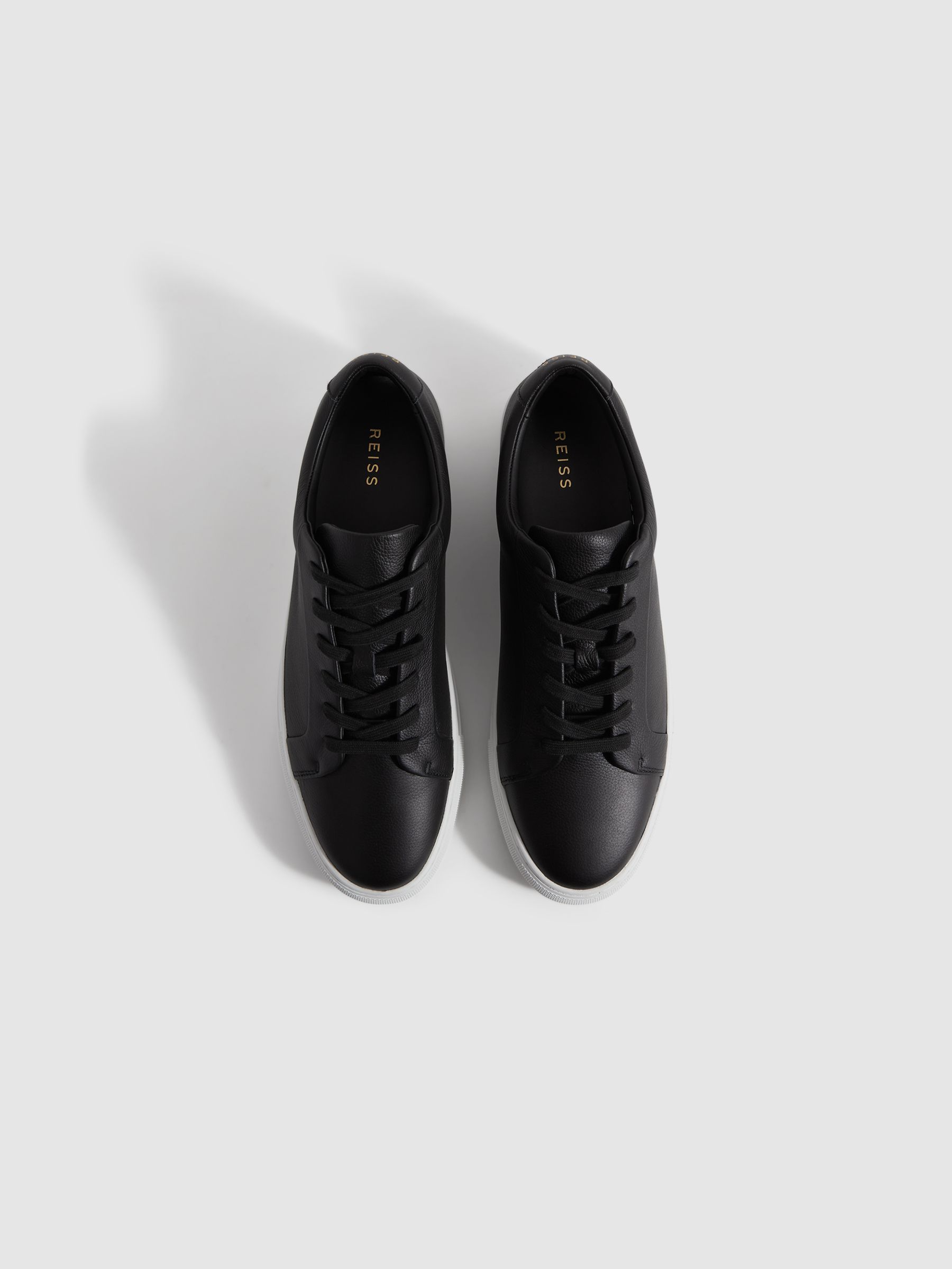 Grained Leather Trainers in Black - Image 3 of 5