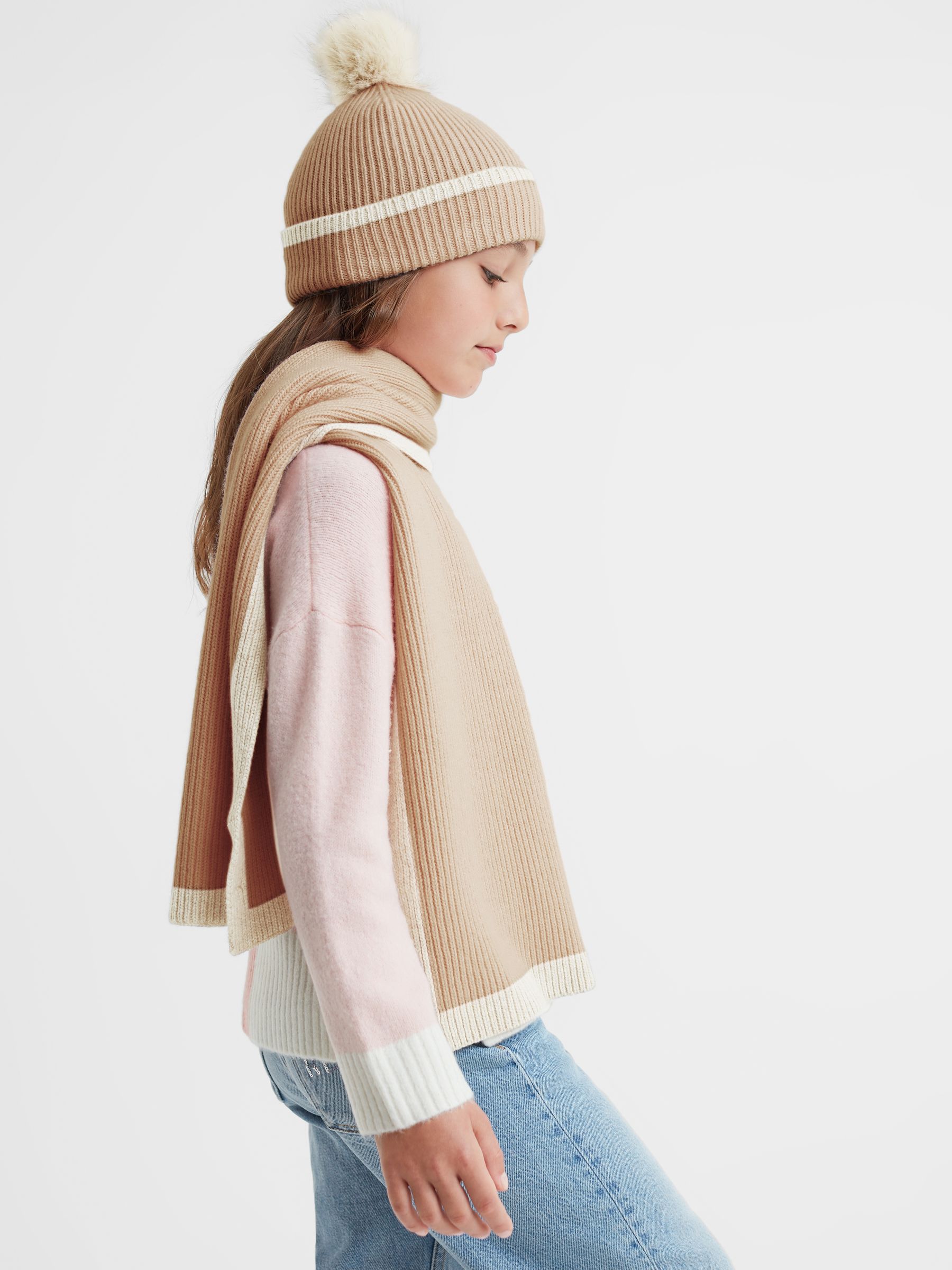 Wool Ribbed Scarf in Camel - Image 2 of 5