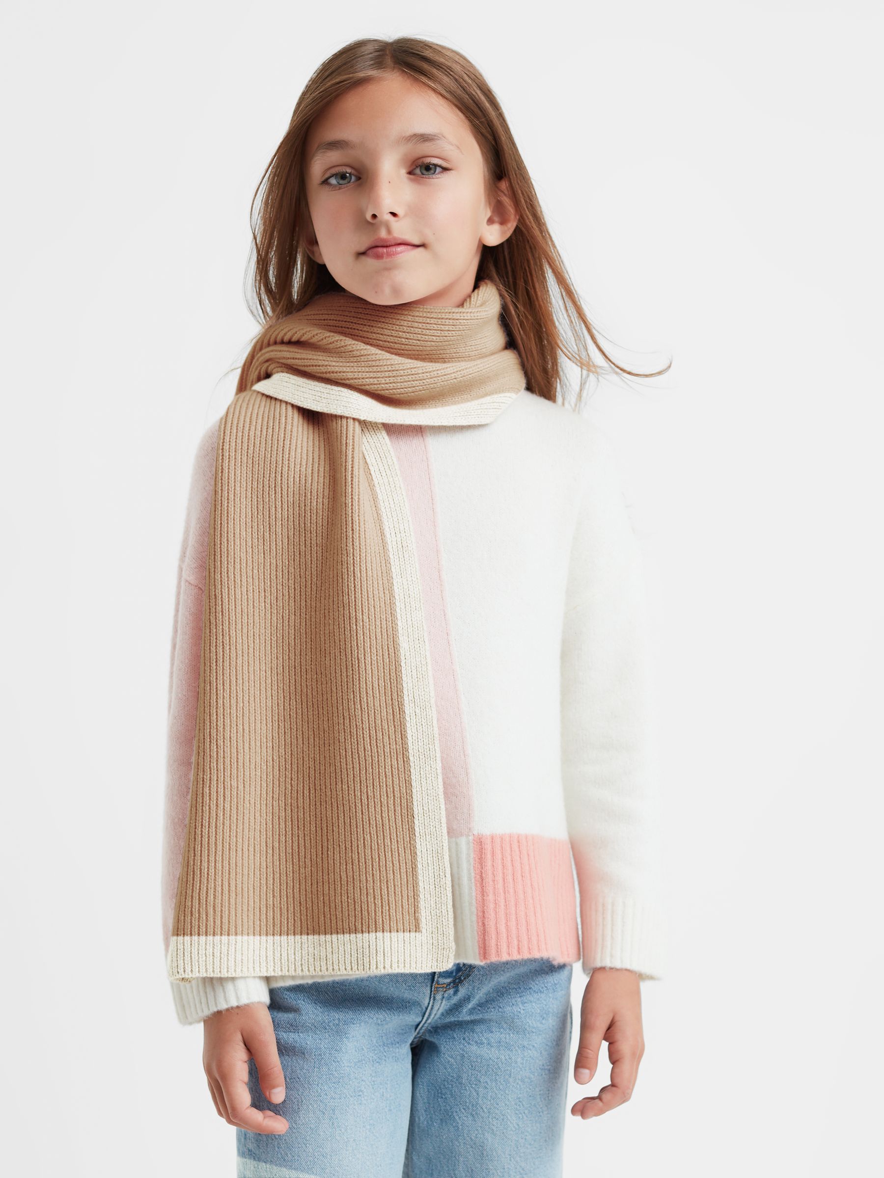 Wool Ribbed Scarf in Camel - Image 3 of 5