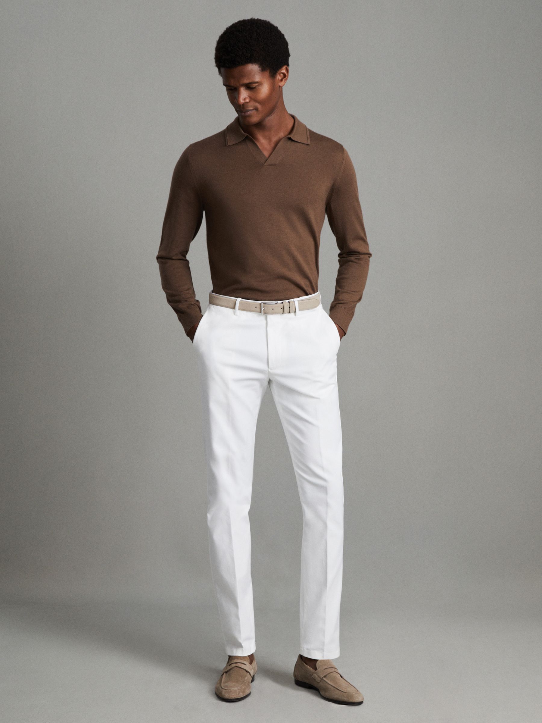 Merino Wool Half-Zip Polo Shirt in Pecan Brown - Image 3 of 6